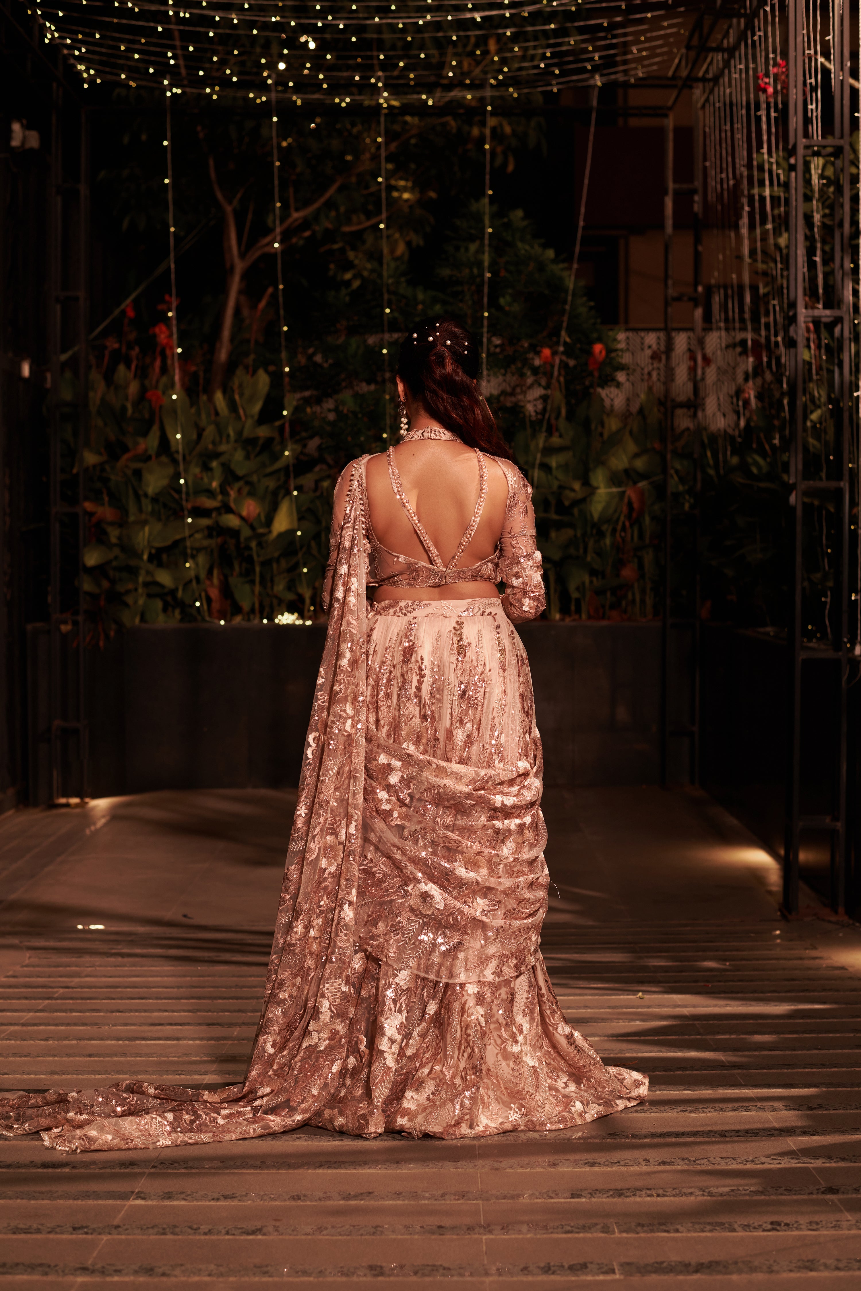 Bronze Affair Lehenga Set. 2 (Lehenga with attached drape dupatta + Blouse)
