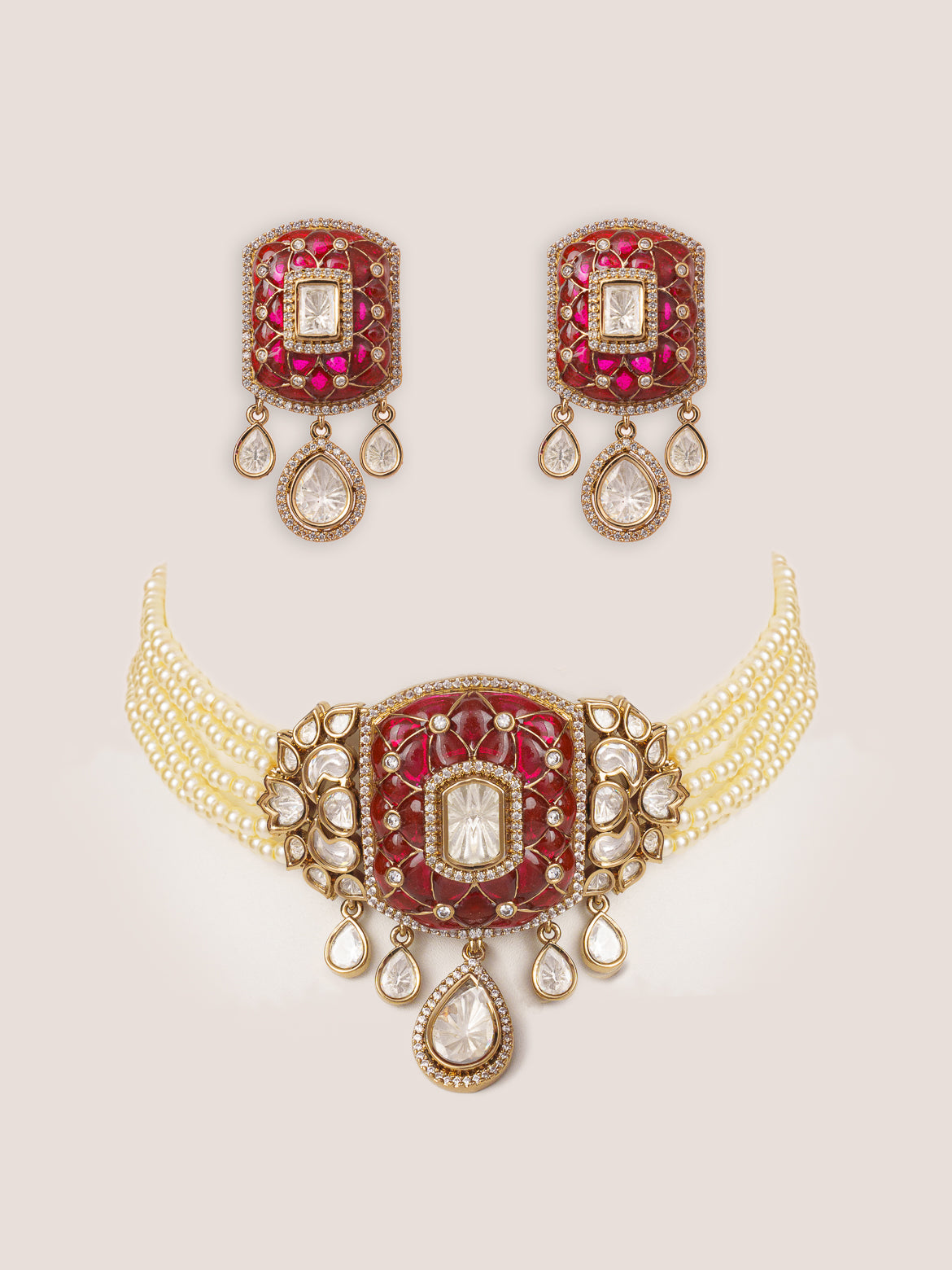 Dramatic and classy two tone polki choker with matching earrings