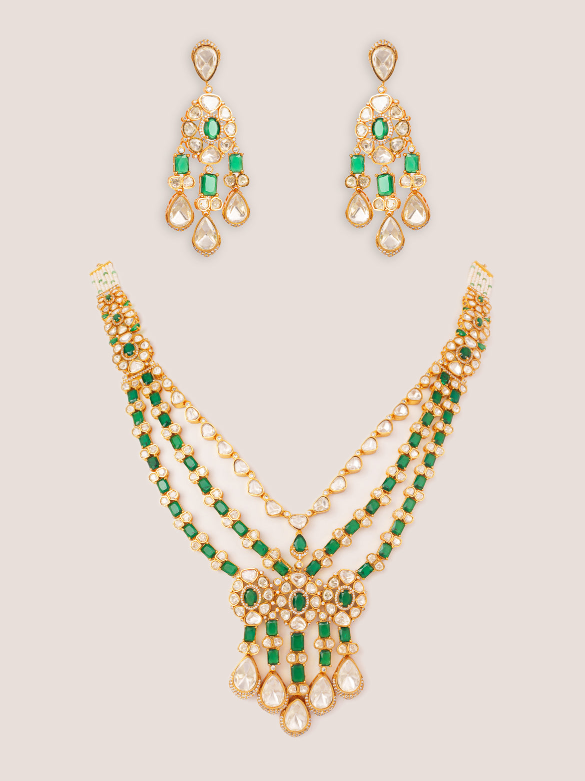 Bold and dramatic moissanite long necklace set with matching earrings