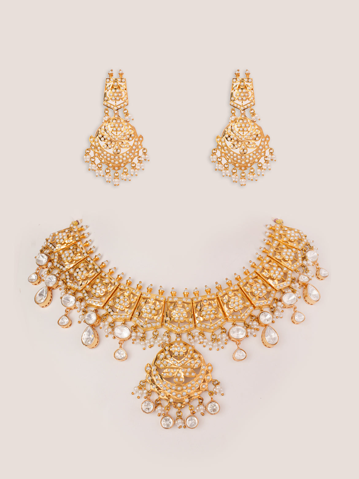Extraordinary fusion of kundan and polki necklace set with earrings