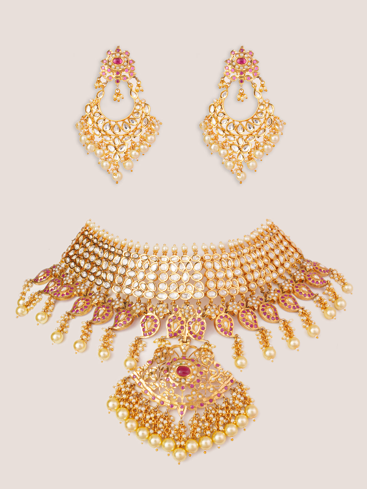 Extraordinary fusion of kundan and jadau necklace set with earrings