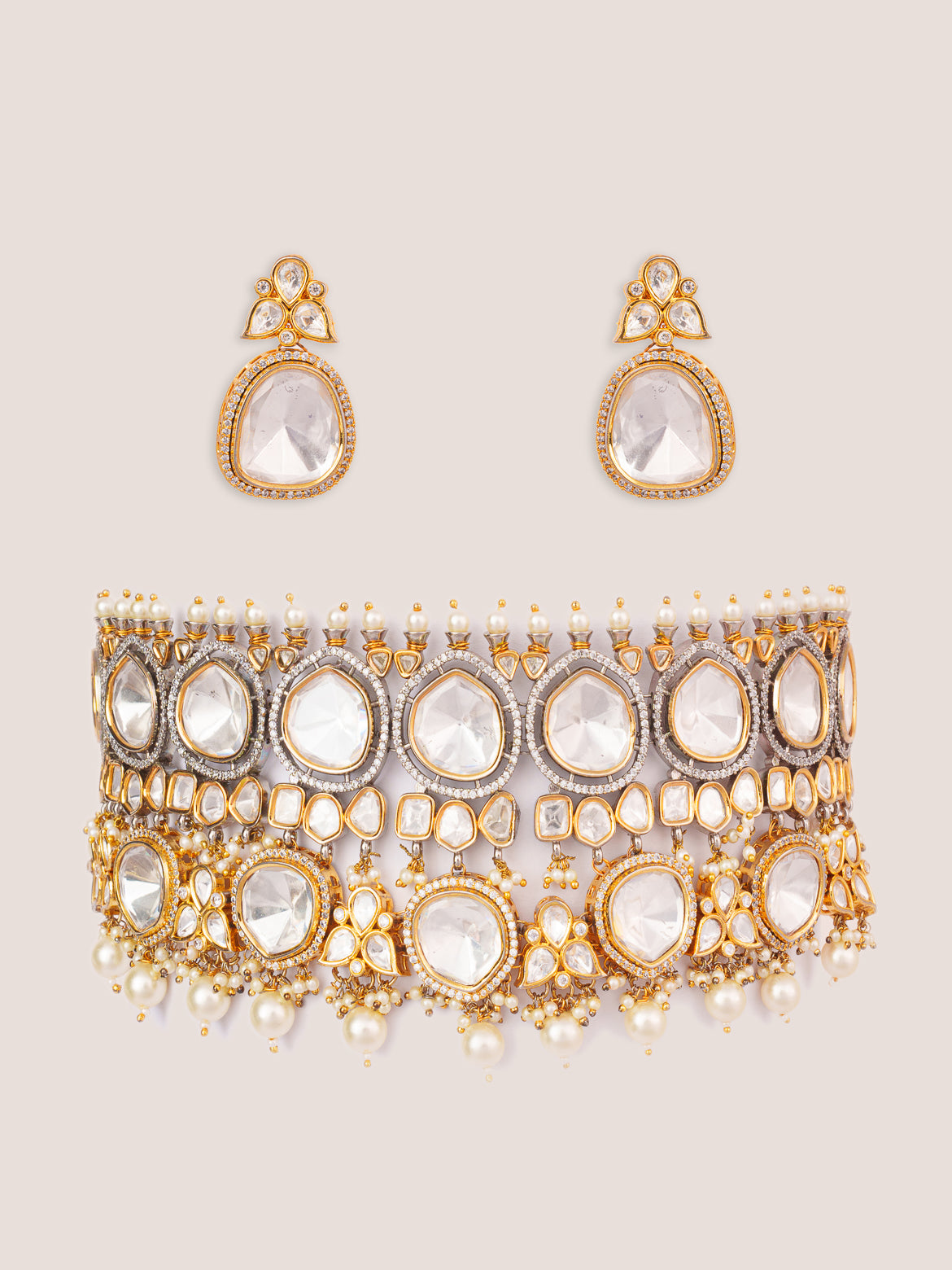 Extraordinary fusion of kundan and polki choker set with earrings
