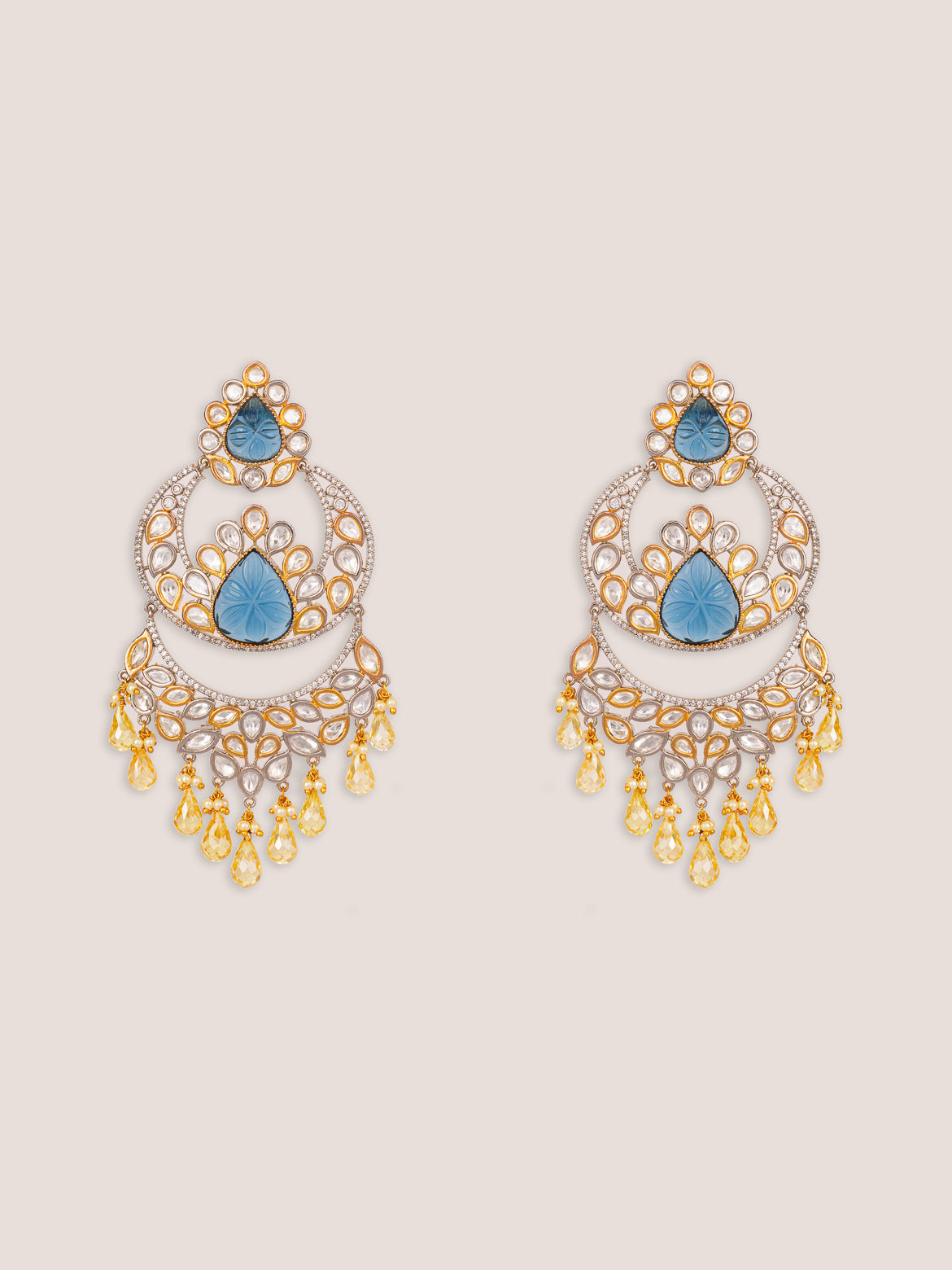 Extraordinary fusion of kundan earrings with yellow pearls