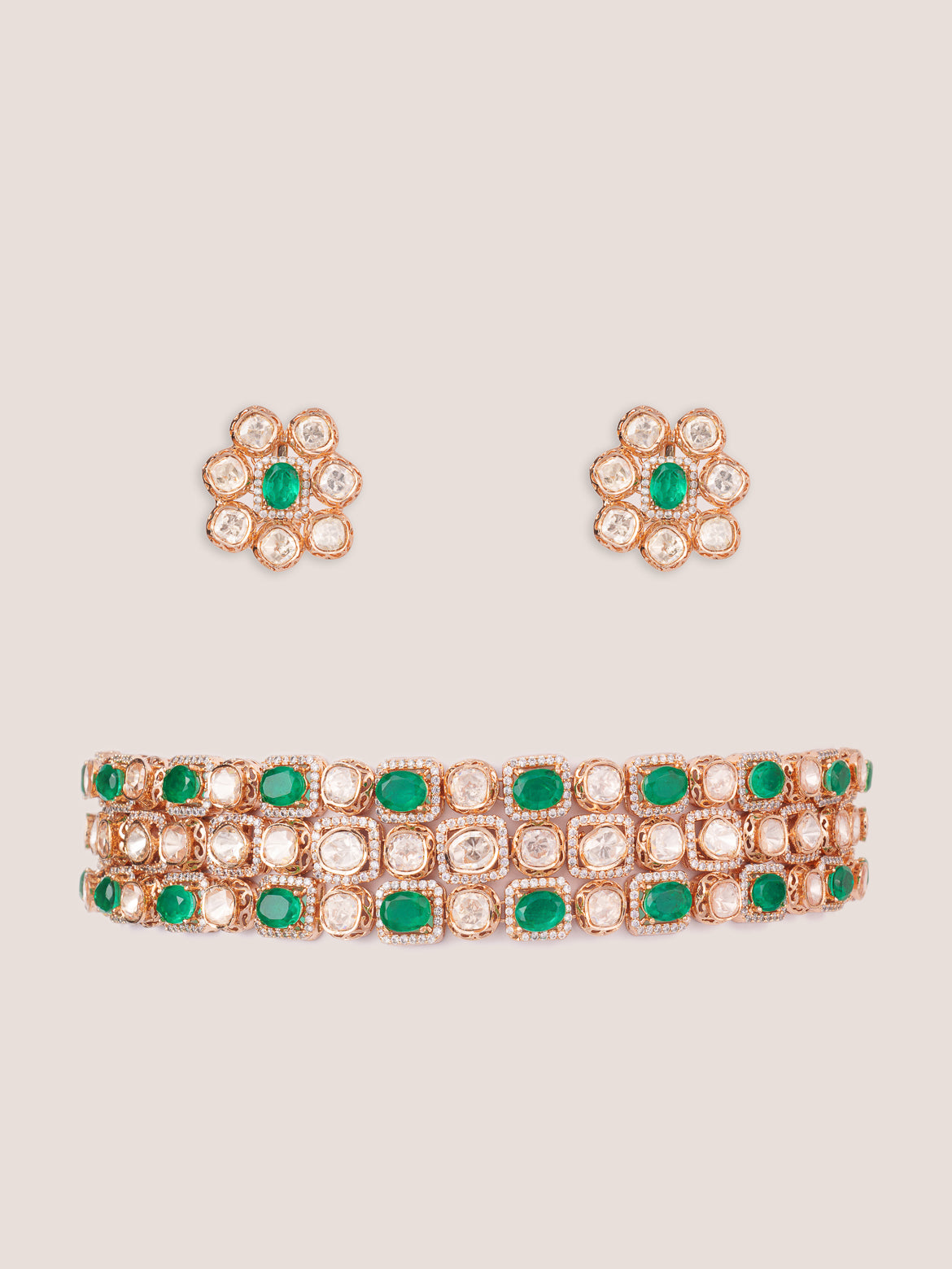 Dramatic and classy two tone kundan choker with matching earrings