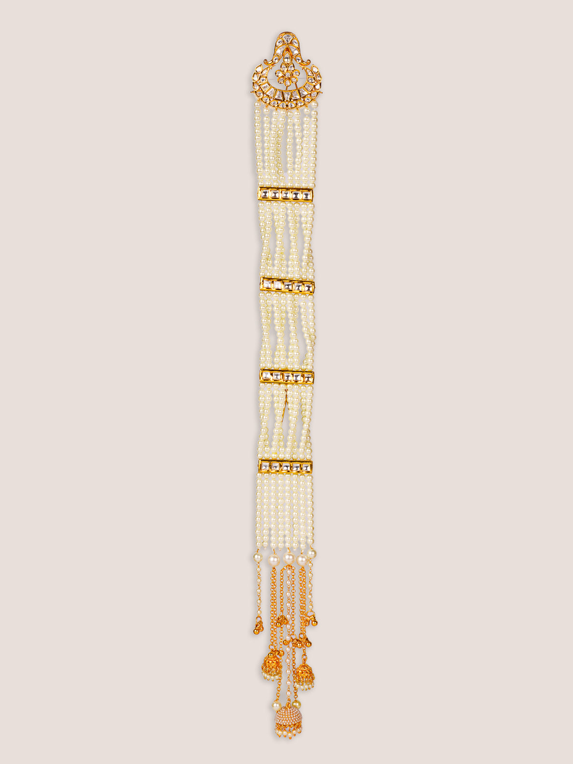 Stylish and classic hair braid accessory with pearls and kundan stones