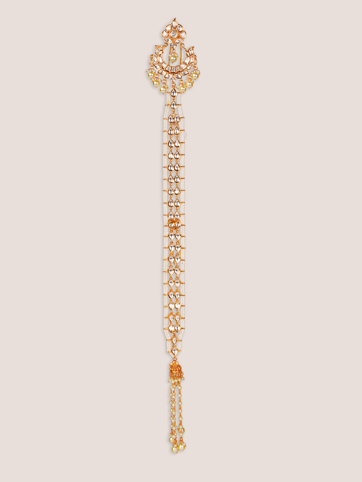 Stylish and classic hair braid accessory with pearls and kundan stones