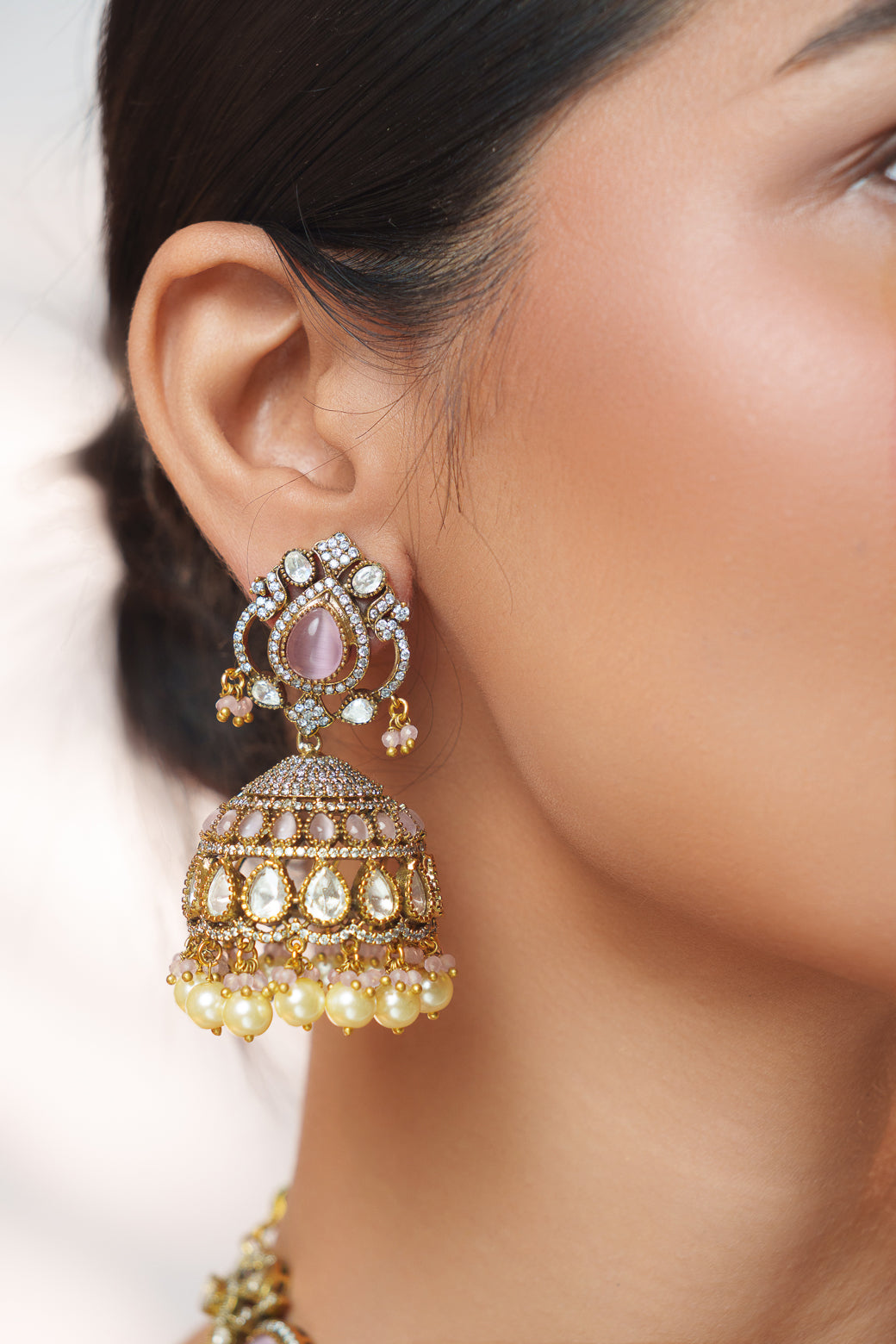 Bold and dramatic long polki necklace set with matching earrings