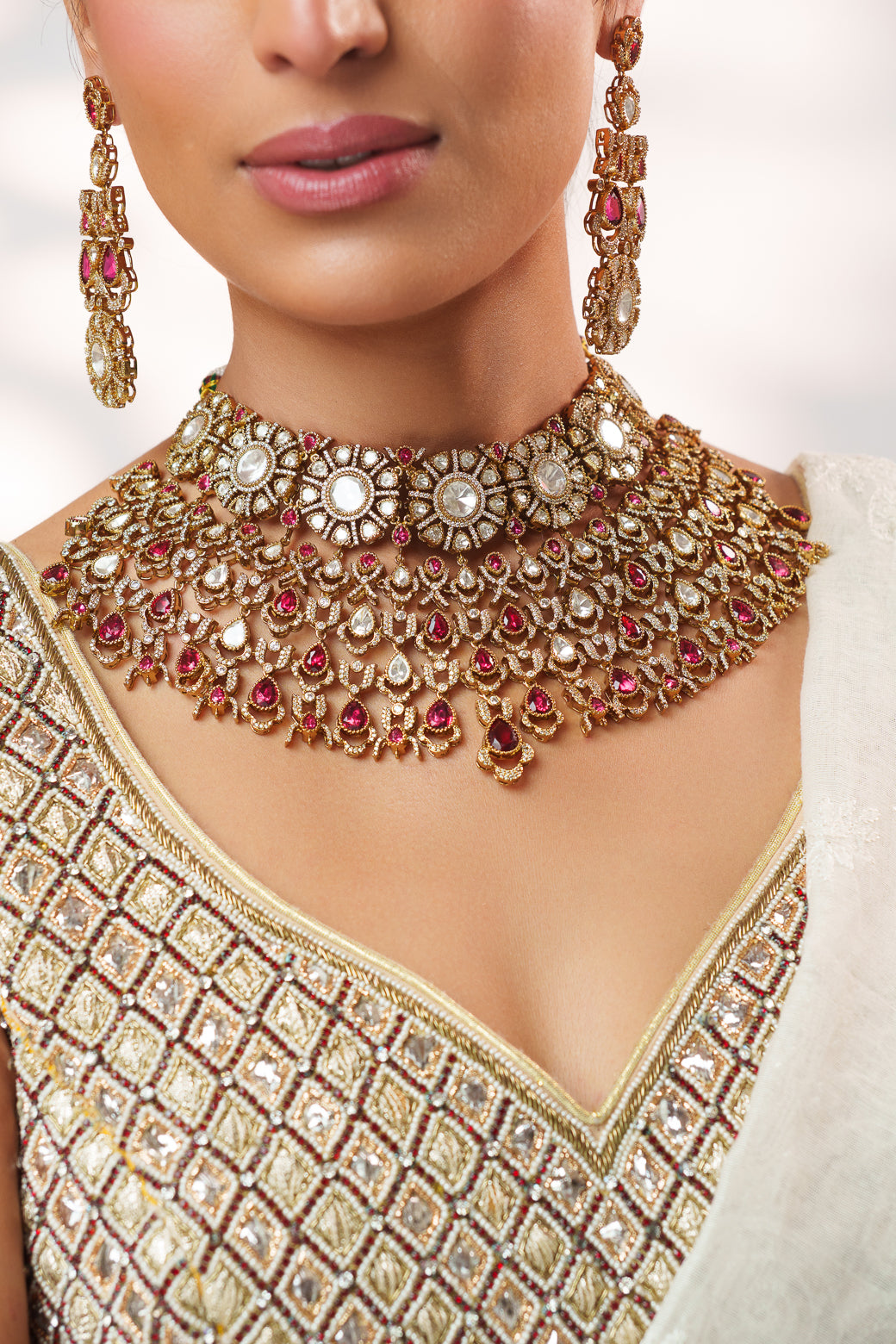 Bold and dramatic polki necklace set with matching earrings