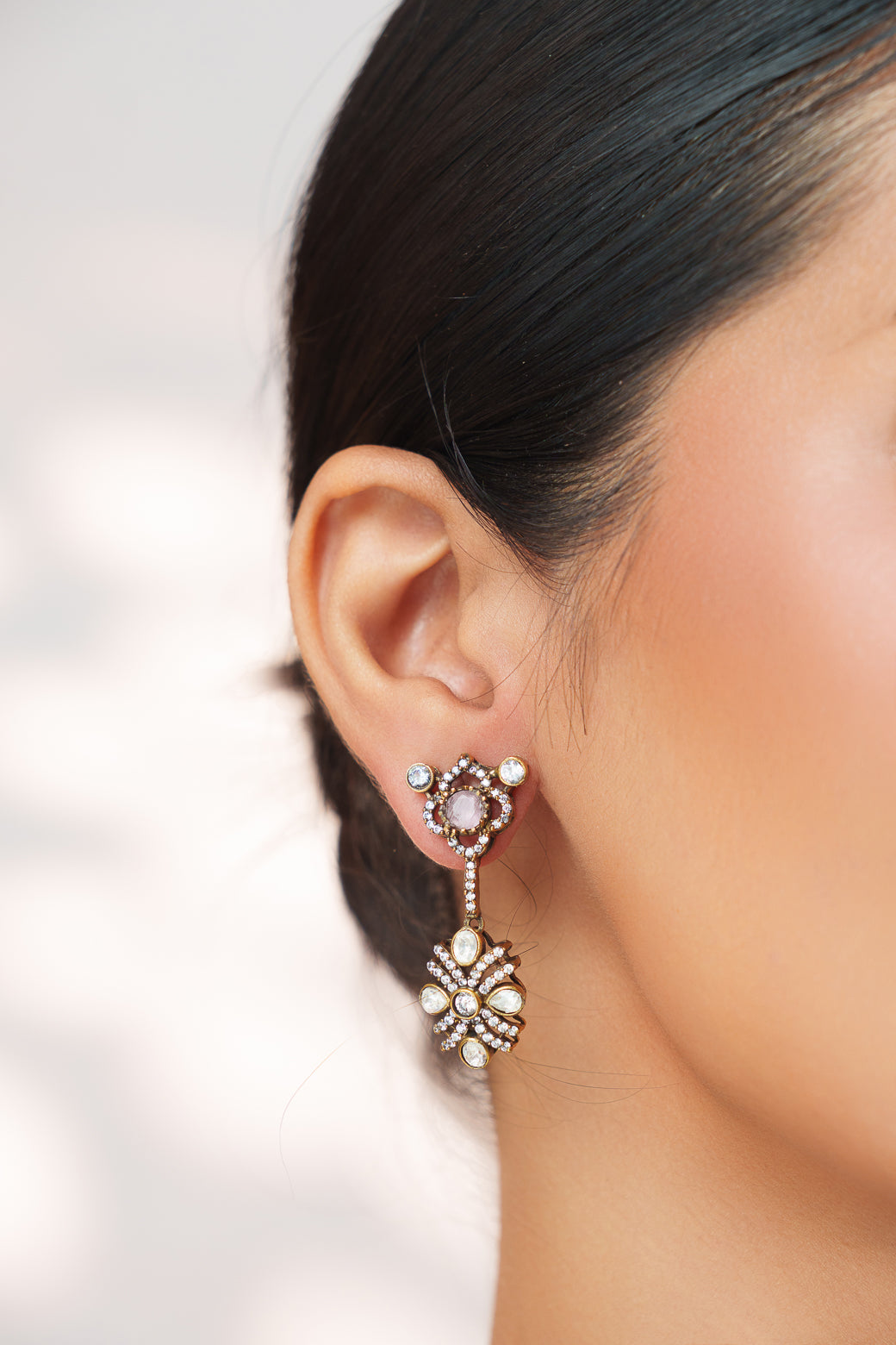 Dramatic and classy two tone kundan polki stone necklace set with matching earrings