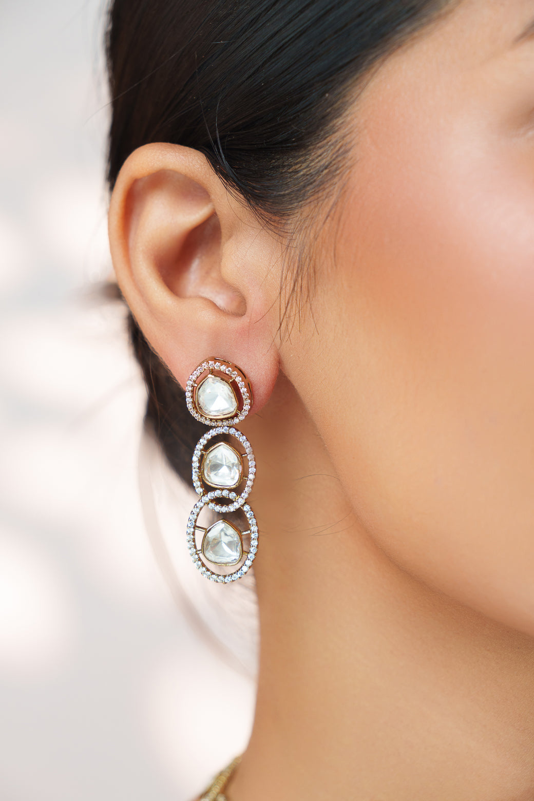 Dramatic and classy two tone kundan polki stone necklace set with matching earrings