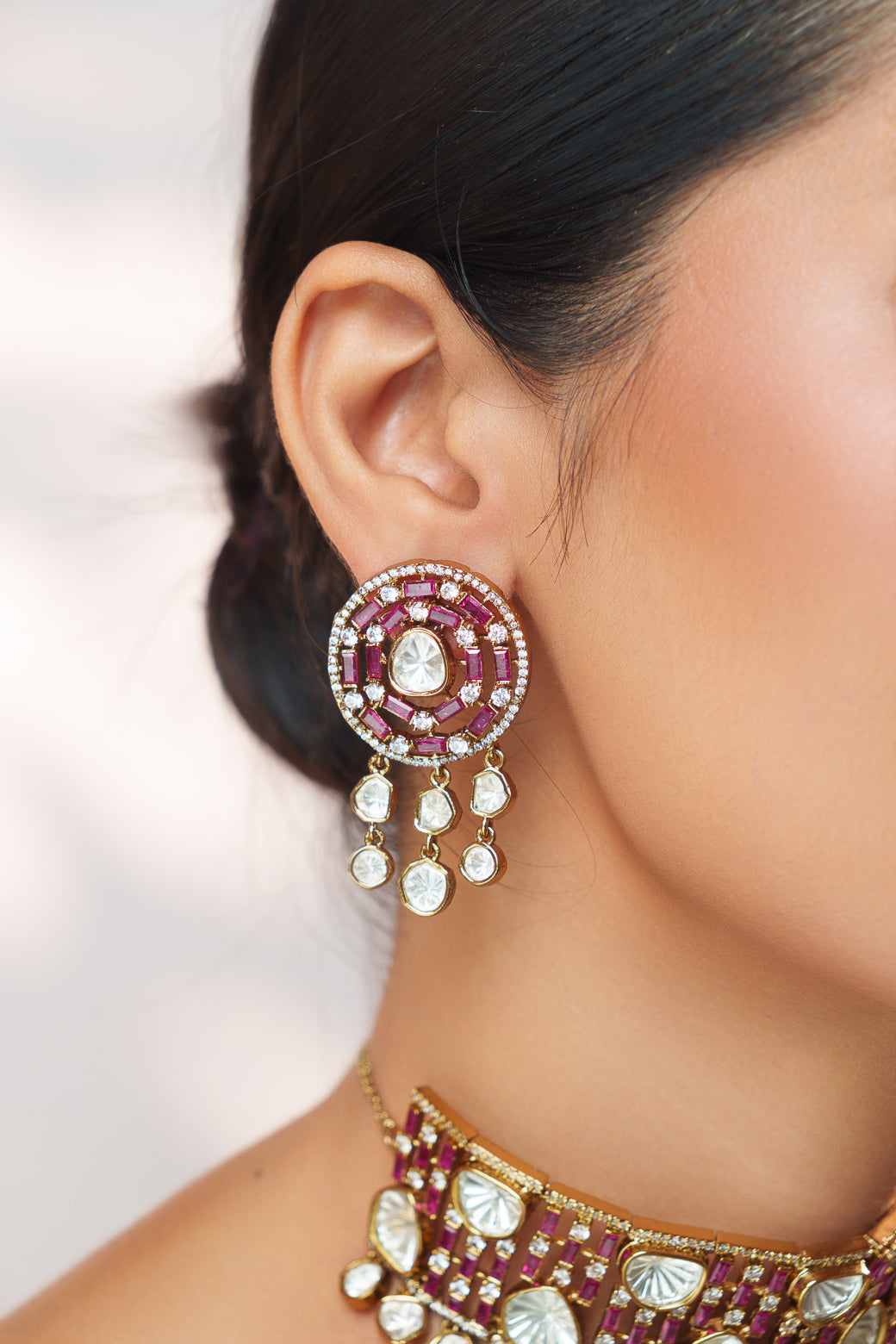 Dramatic and classy two tone polki choker with matching earrings