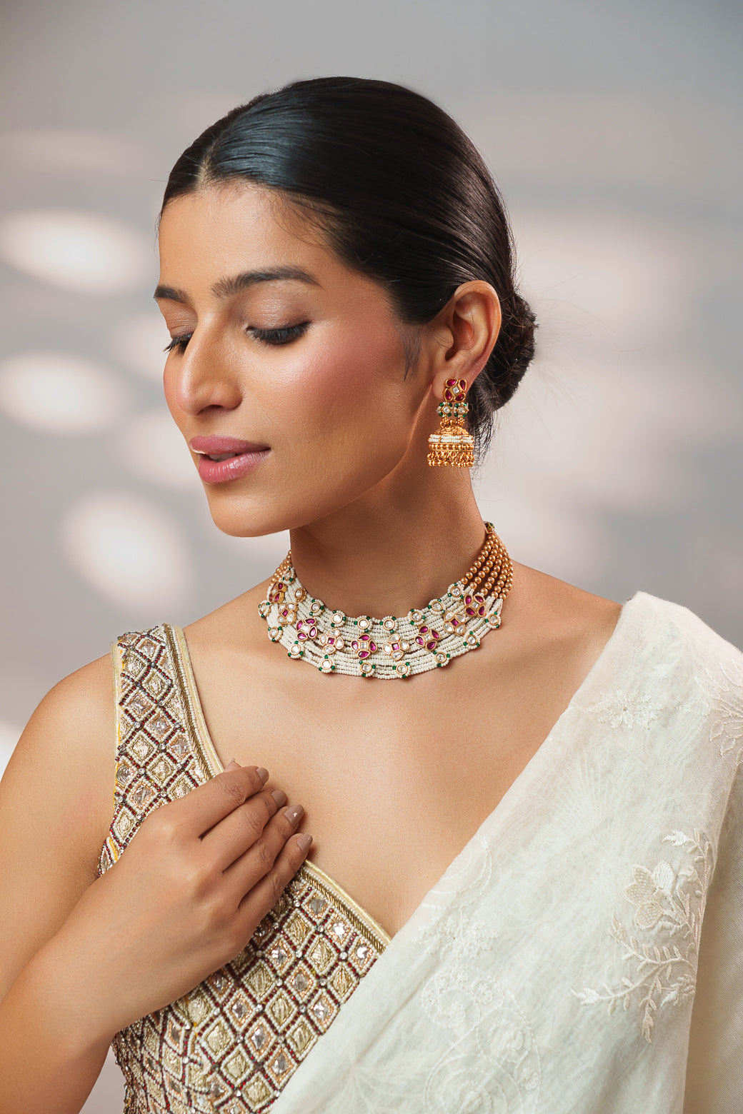 Classic and stylish kundan necklace set with matching earrings