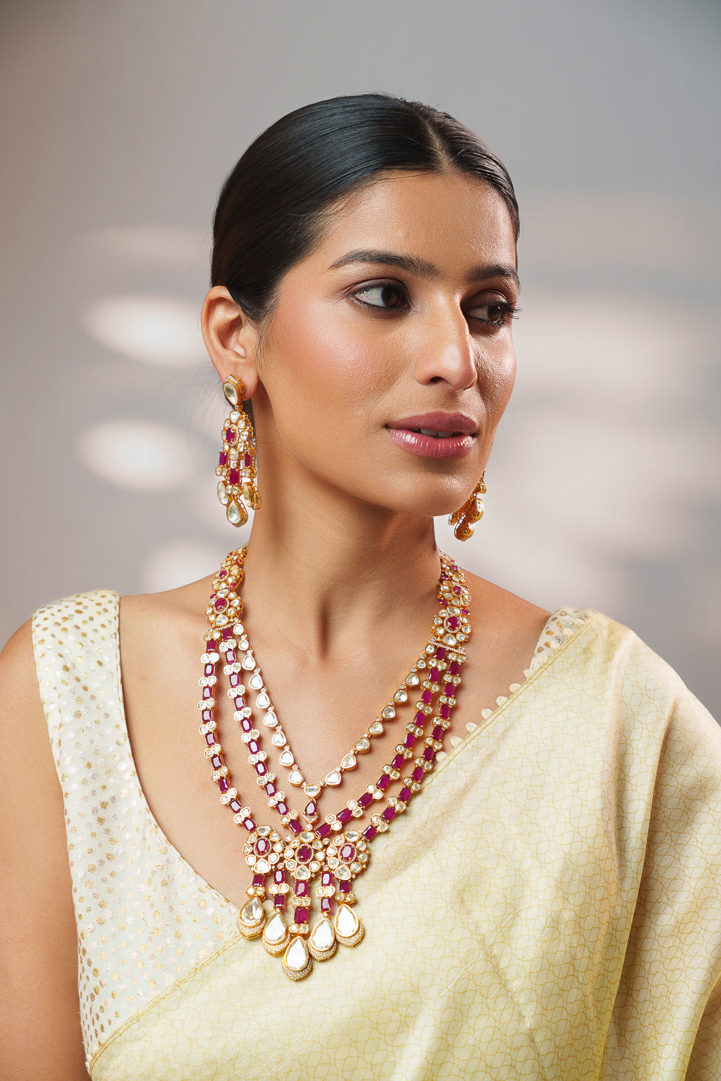 Bold and dramatic moissanite long necklace set with matching earrings