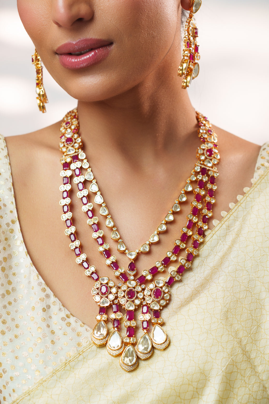 Bold and dramatic moissanite long necklace set with matching earrings