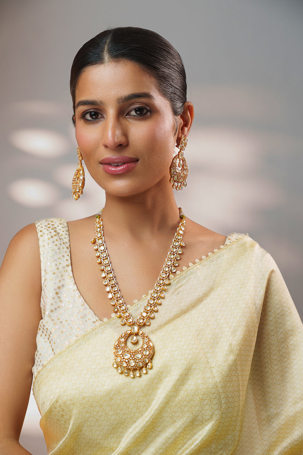 Bold and dramatic moissanite long necklace set with matching earrings