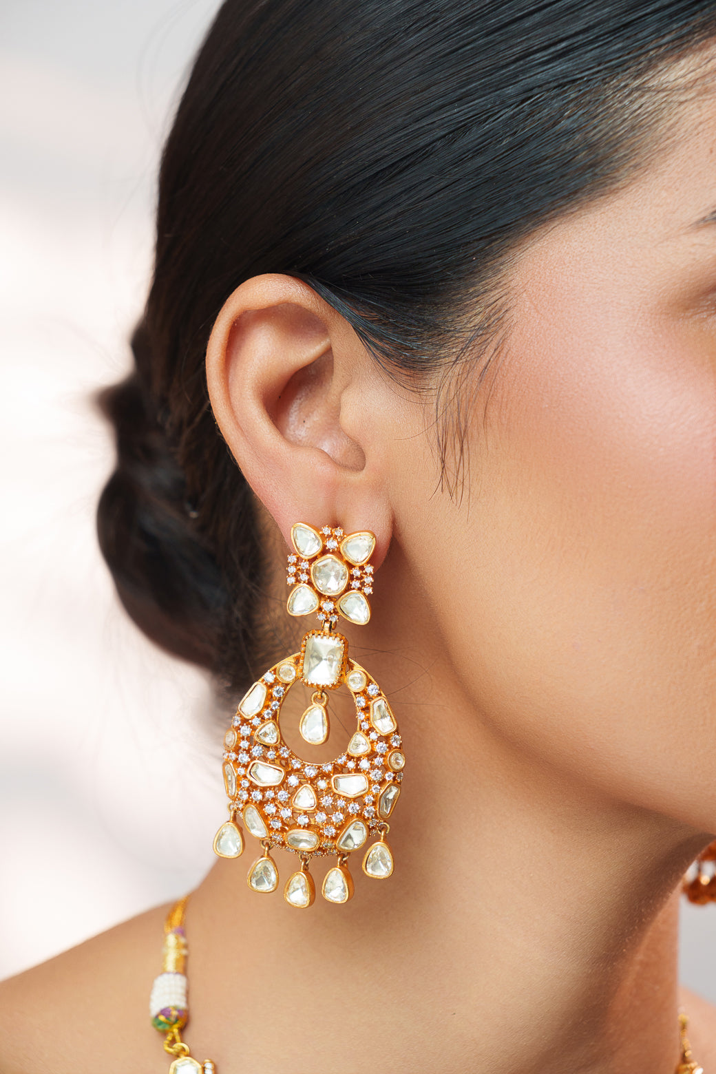 Bold and dramatic moissanite long necklace set with matching earrings