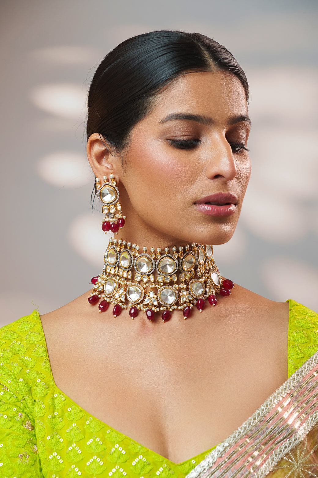 Extraordinary fusion of kundan and polki choker set with earrings