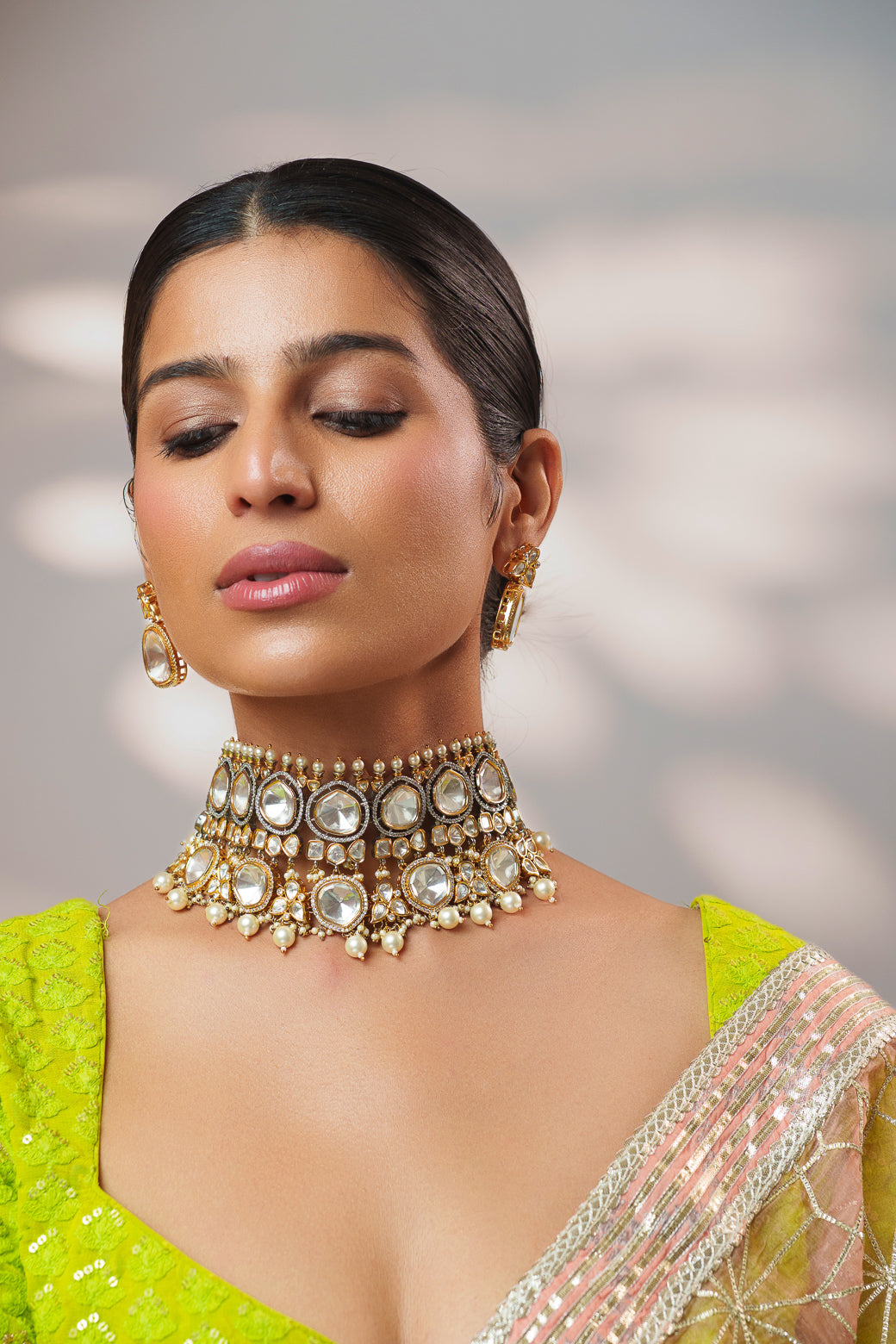 Extraordinary fusion of kundan and polki choker set with earrings