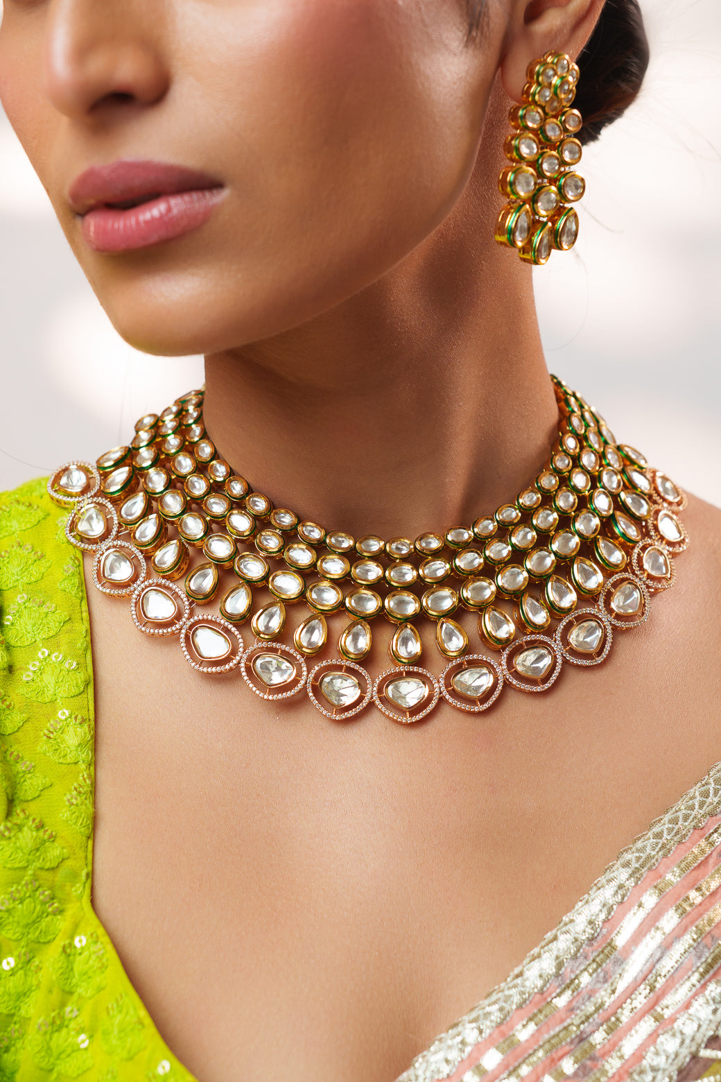 Extraordinary fusion of kundan and polki necklace set with earrings