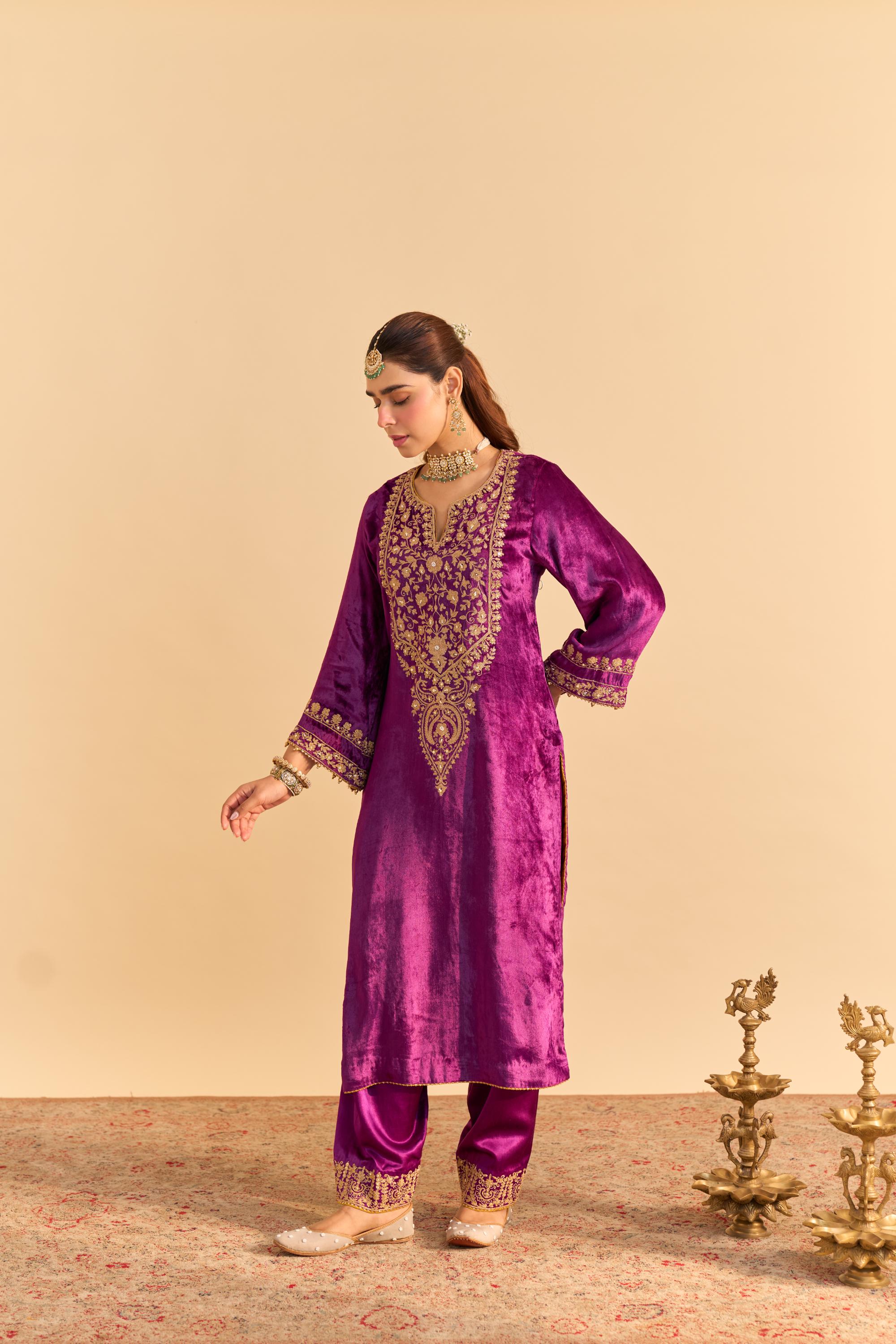 Fareeha - Deep Purple Kurta with Salwar and Dupatta