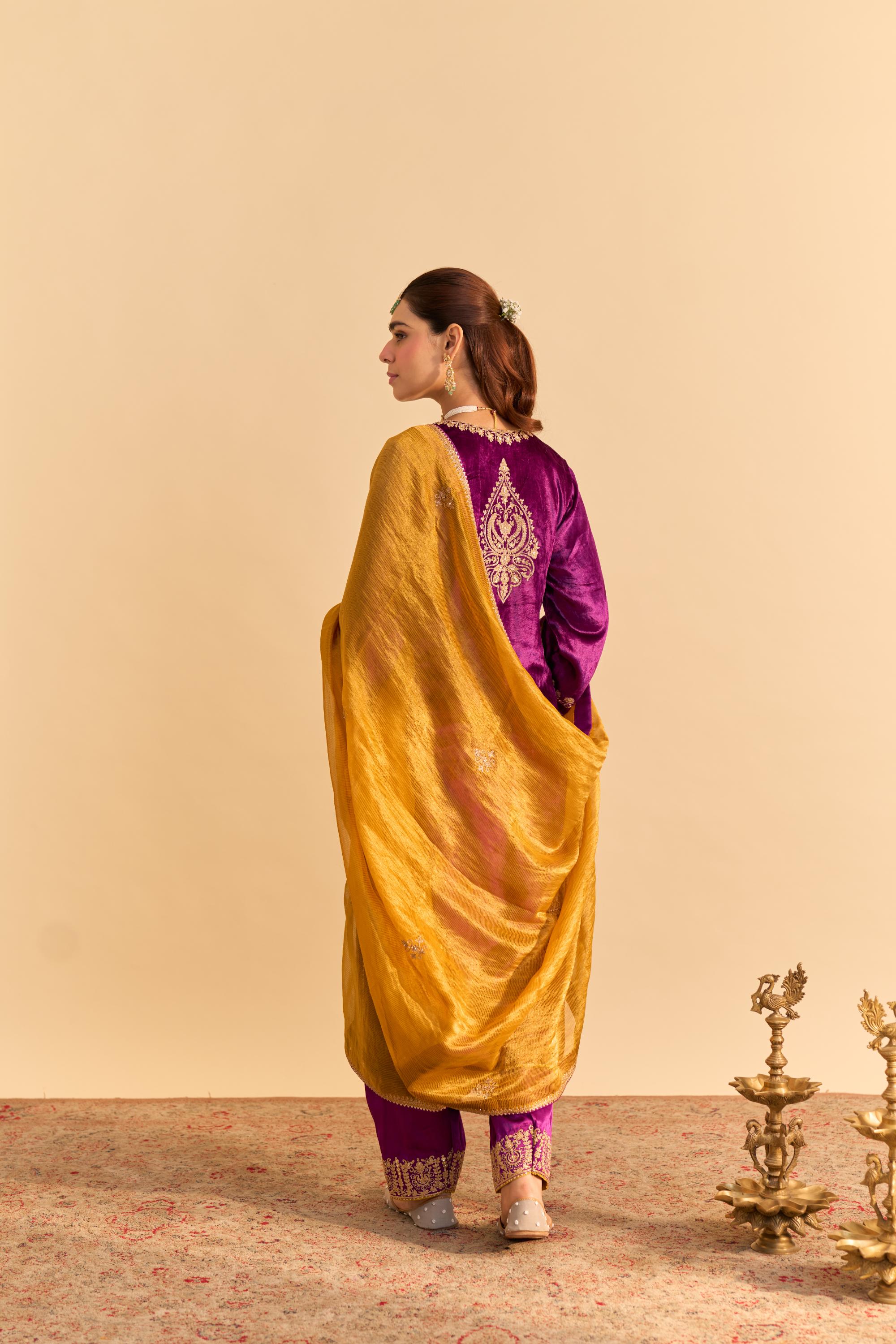 Fareeha - Deep Purple Kurta with Salwar and Dupatta