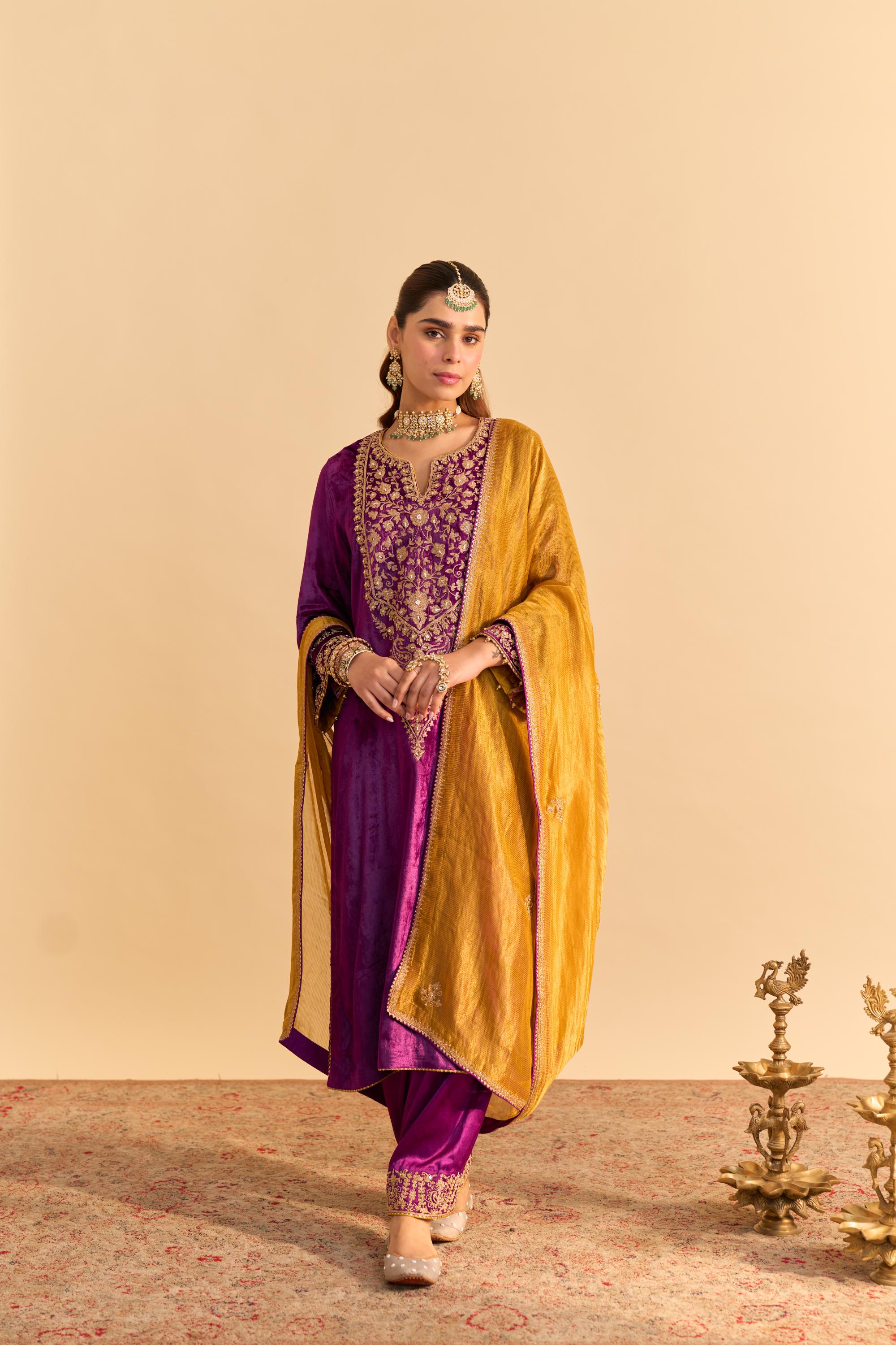 Fareeha - Deep Purple Kurta with Salwar and Dupatta