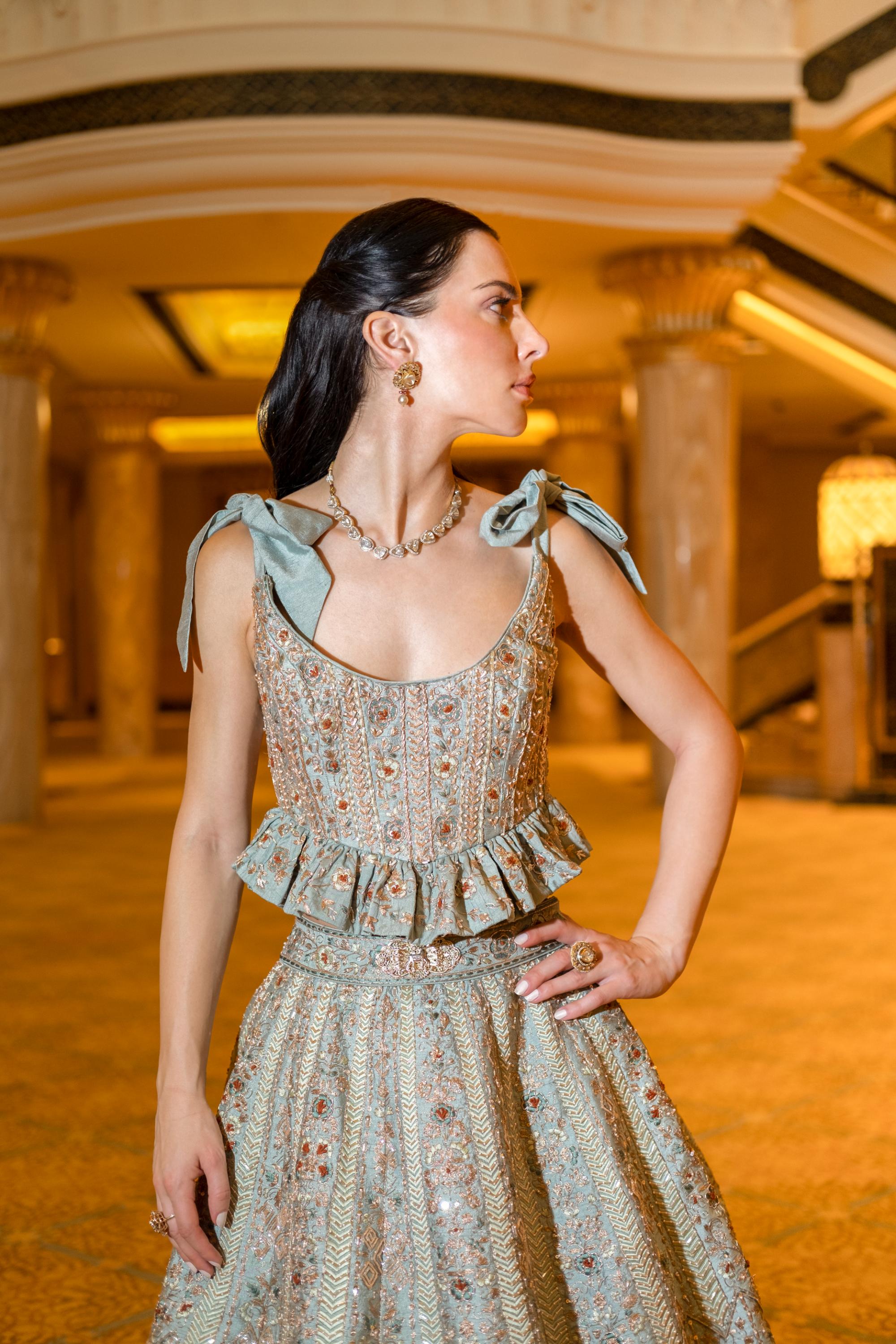 Teal Drops Minty Sage Green Lehenga Set