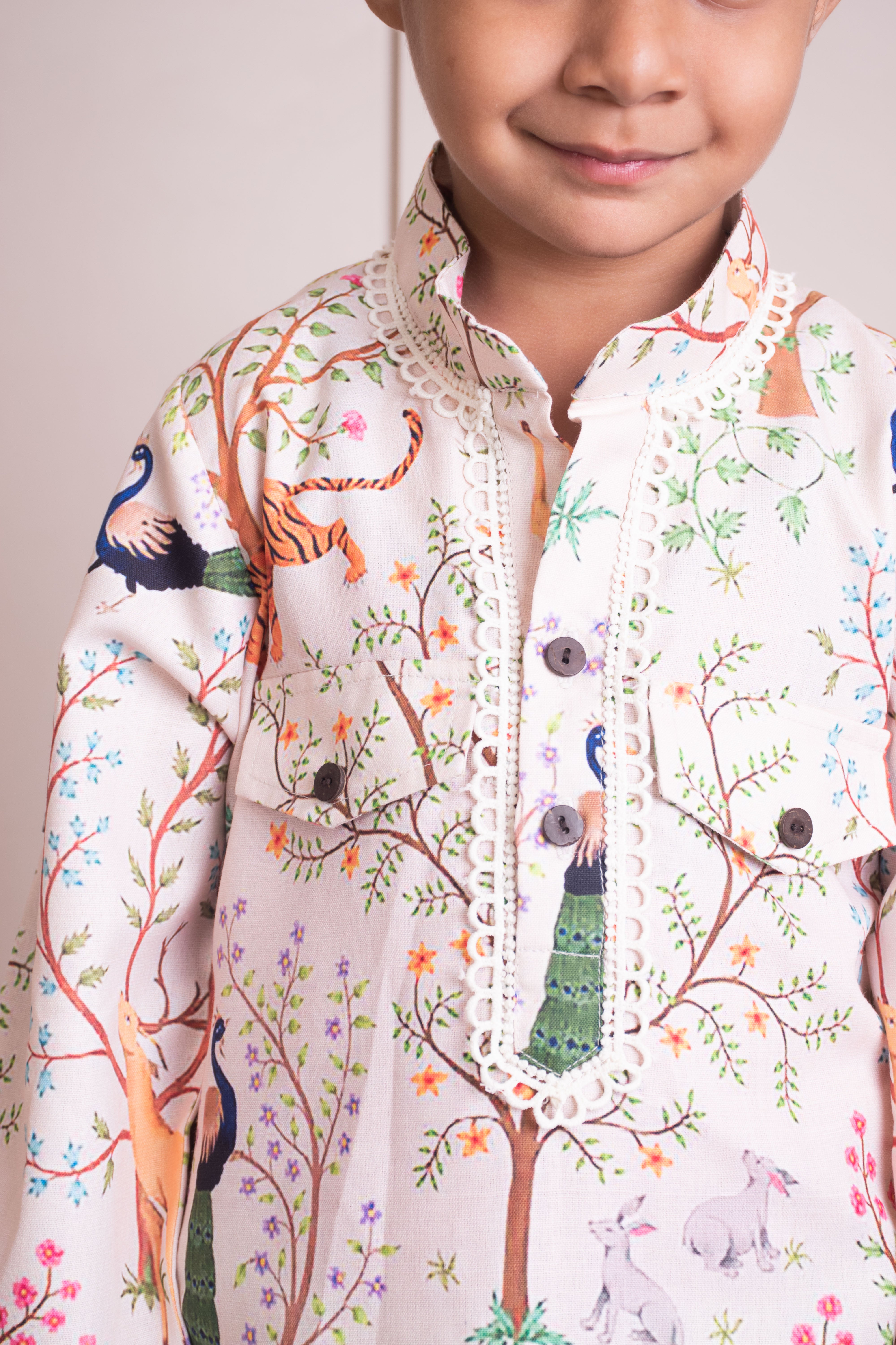 Ivory Animal Forest Printed Kurta with Pant