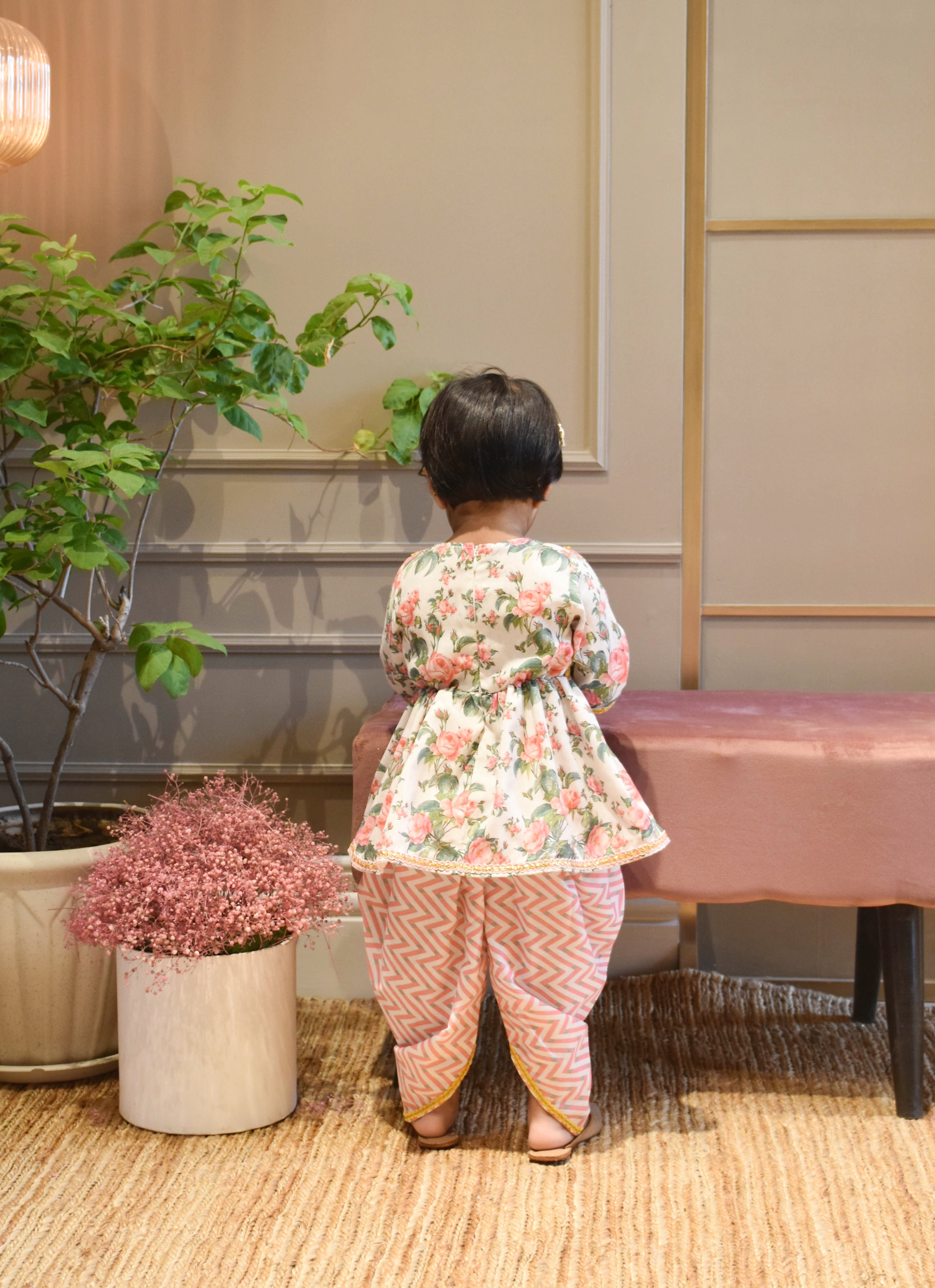 Pink Floral Print Peplum and Dhoti