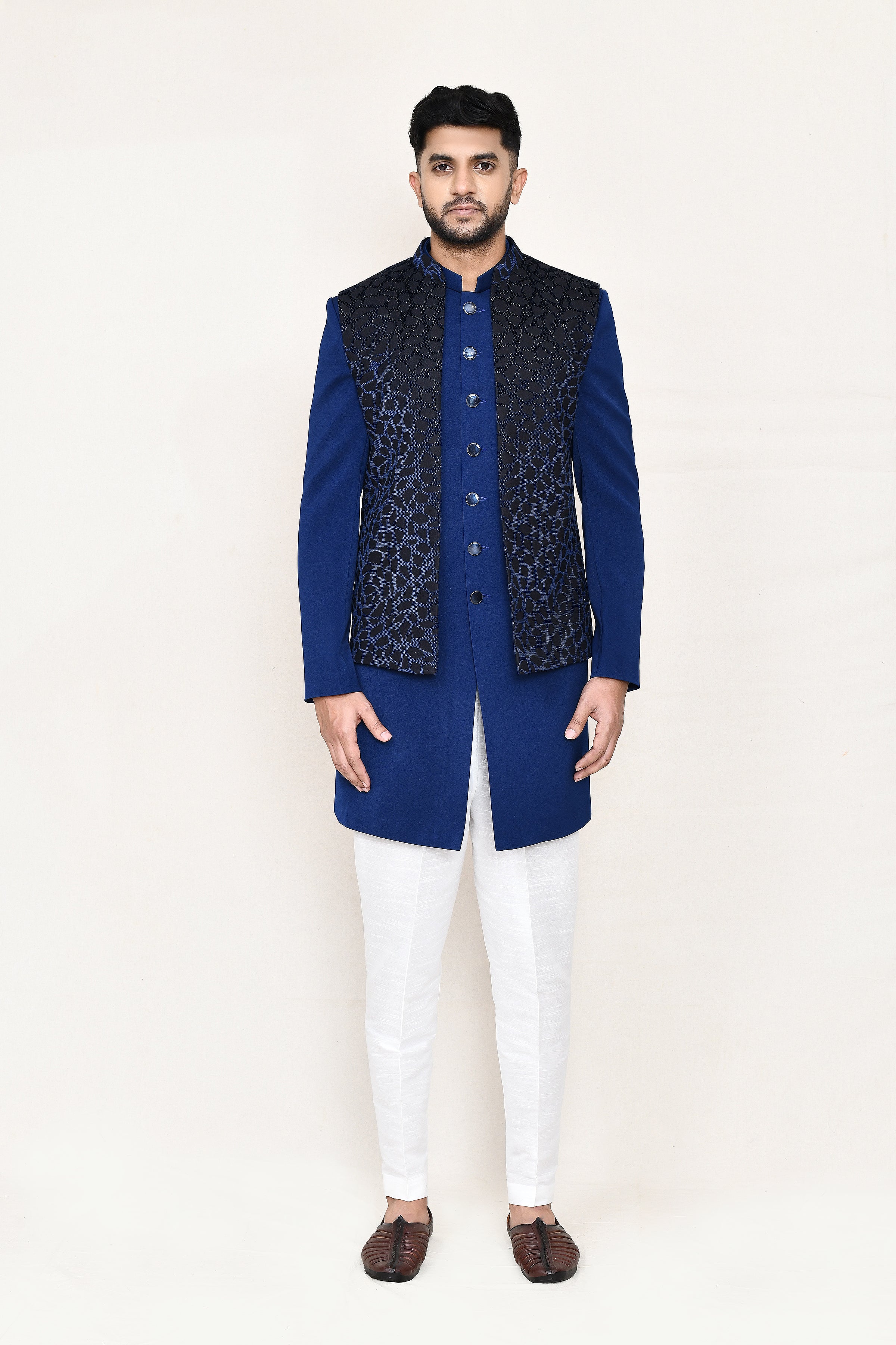 open jacket, indowestern with straight fit pant