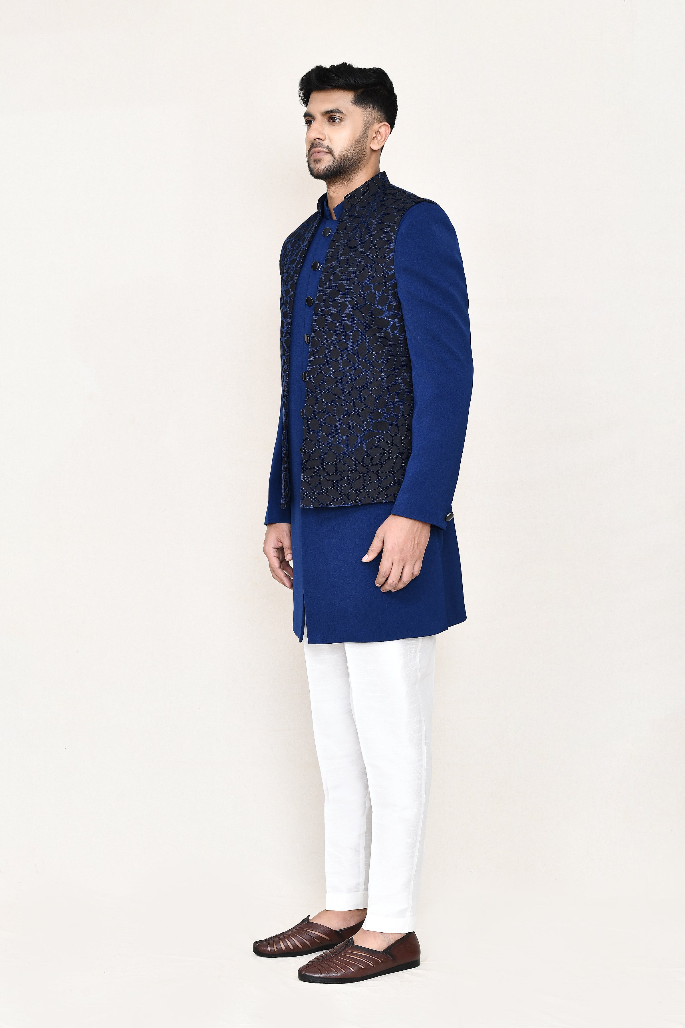 open jacket, indowestern with straight fit pant
