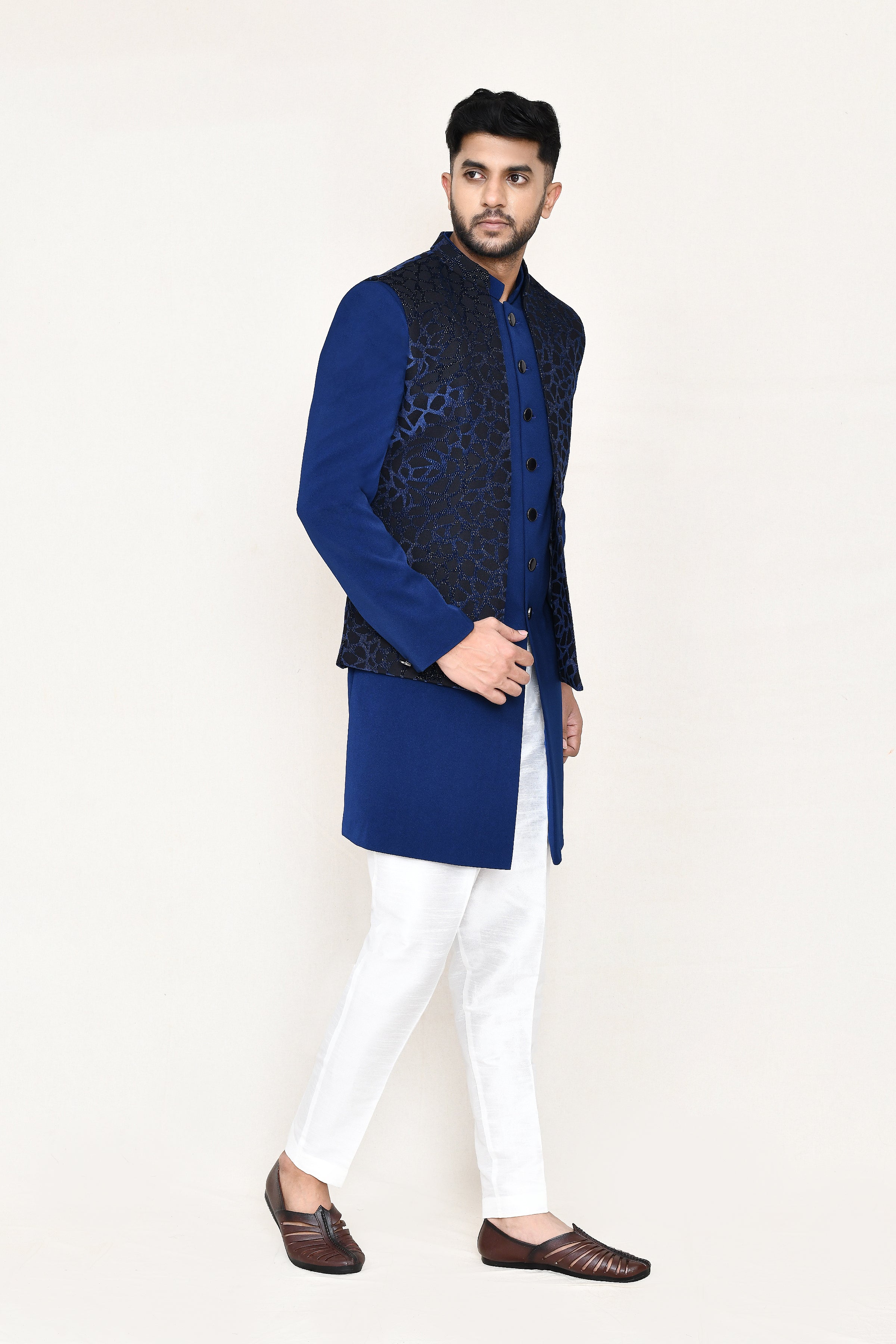 open jacket, indowestern with straight fit pant
