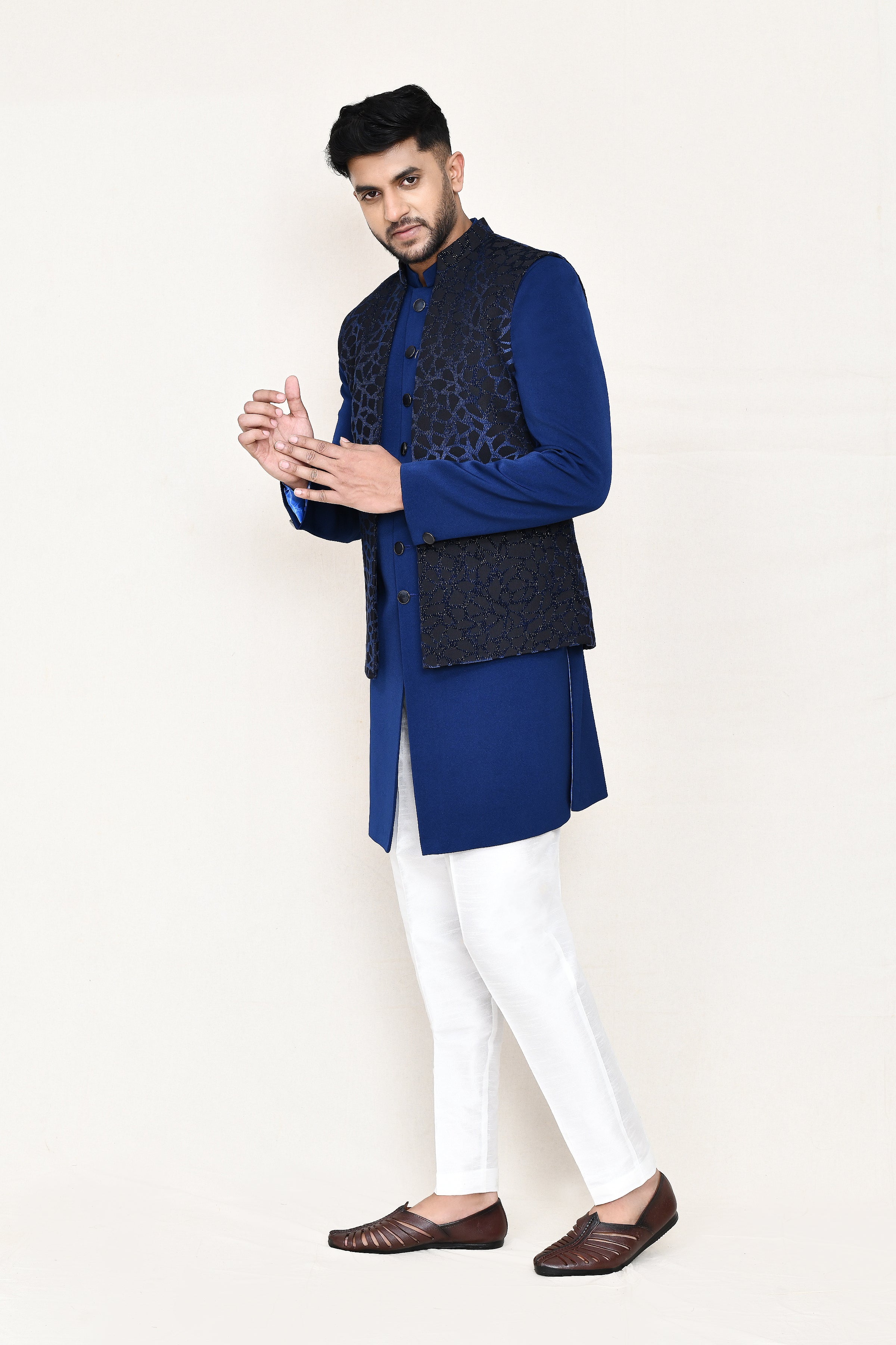open jacket, indowestern with straight fit pant