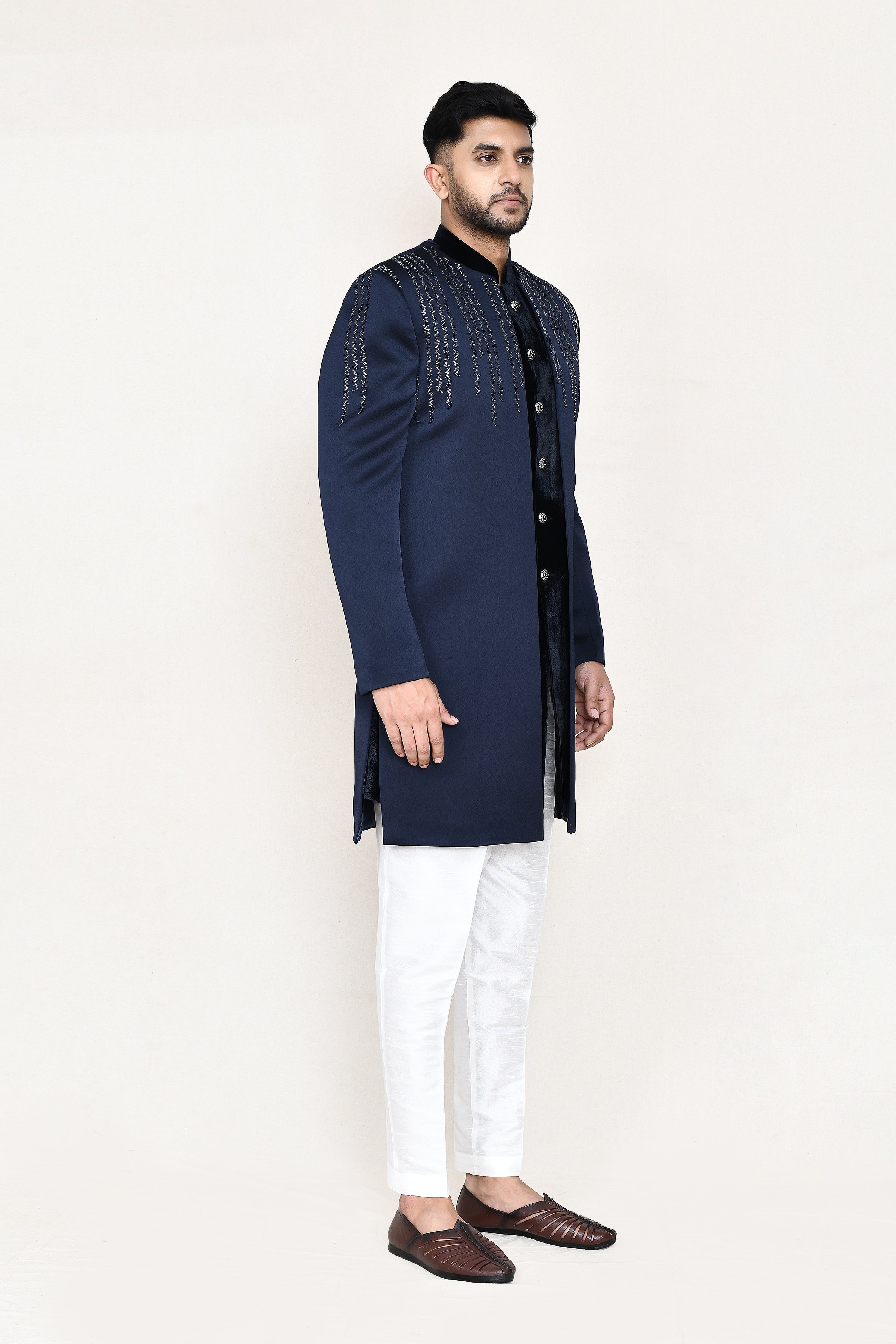 open jacket, indowestern with straight fit pant