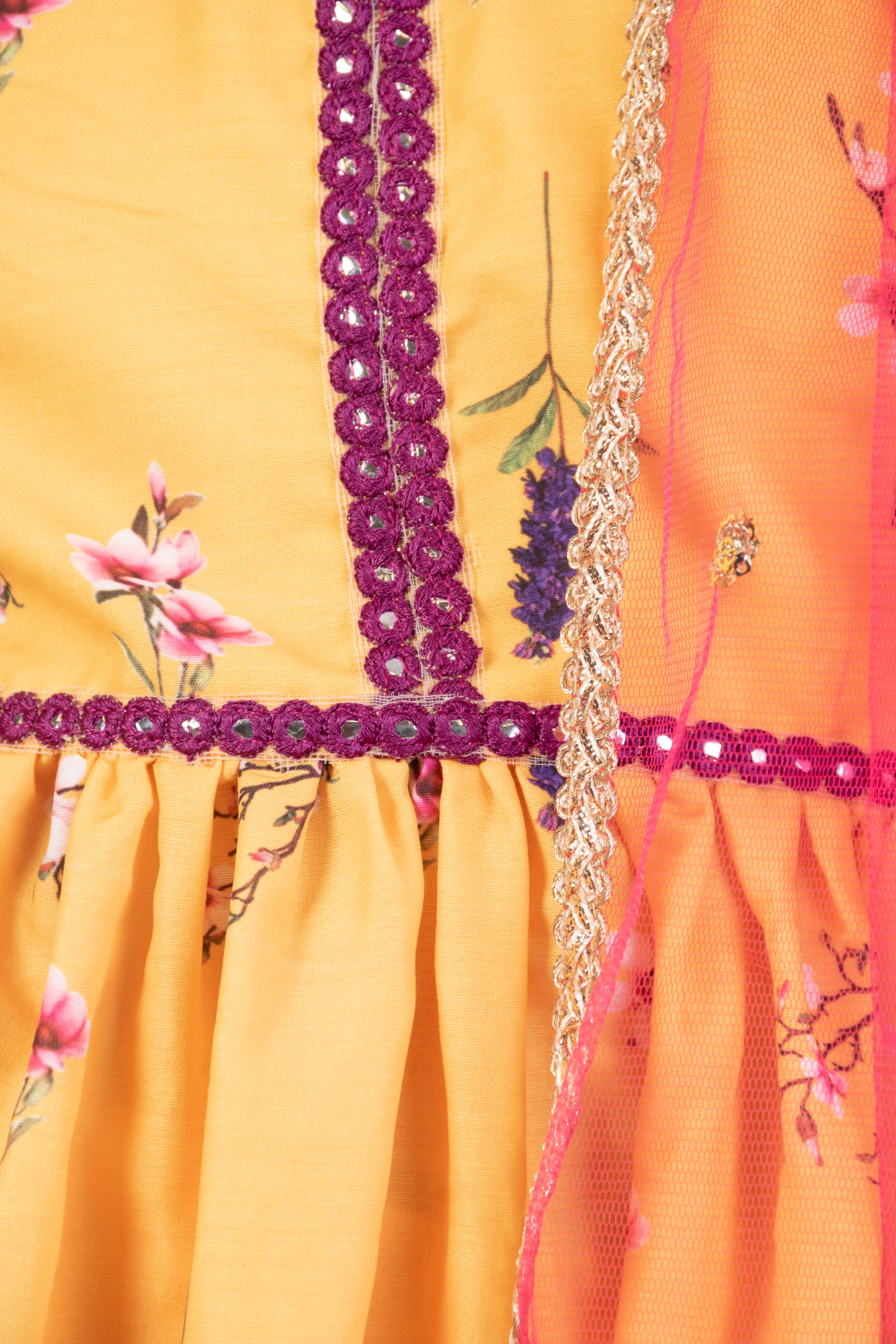 Yellow Flower Printed Kurti with Pant for Girls