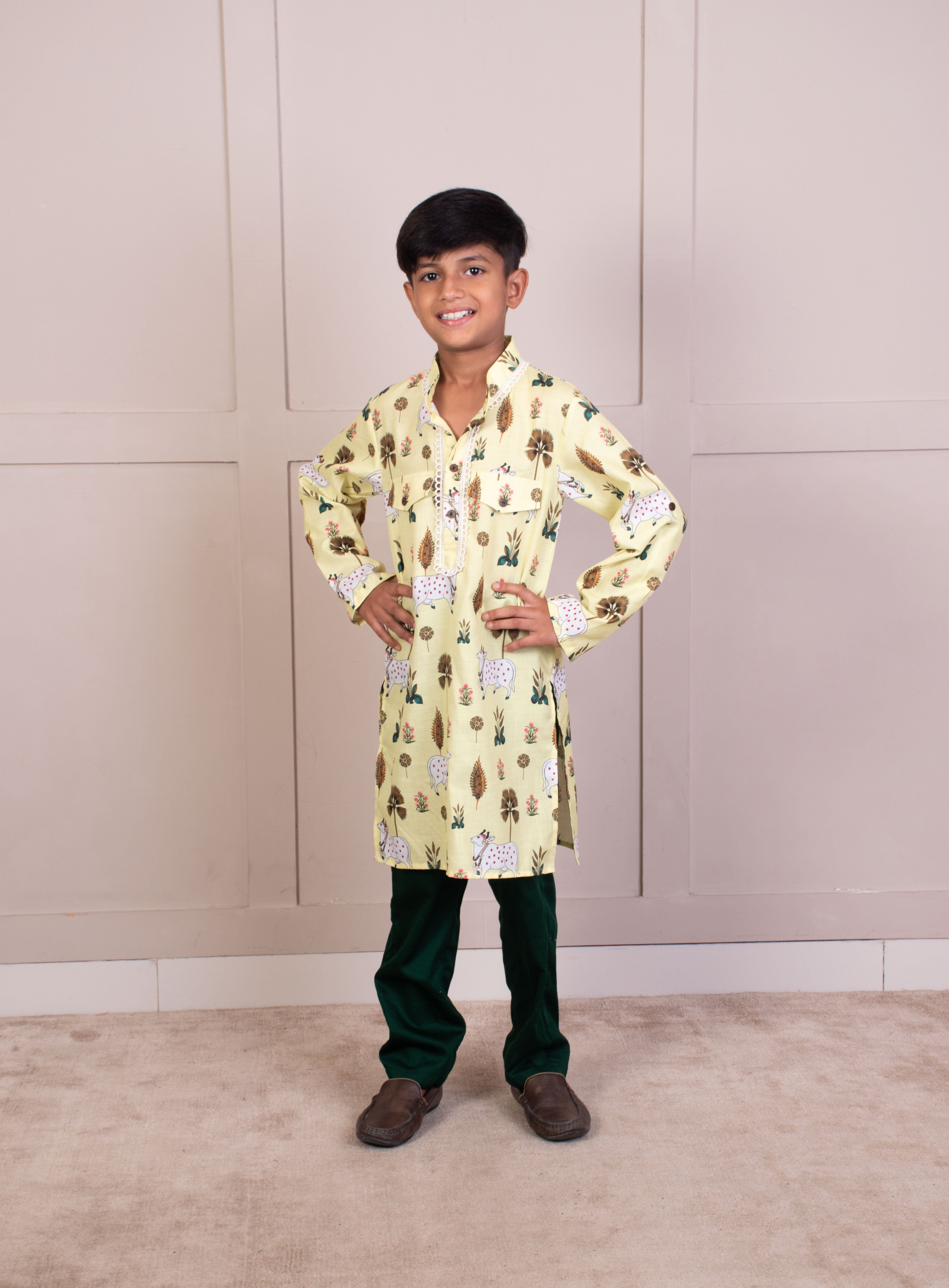 Yellow Nandi Printed Kurta with Pant