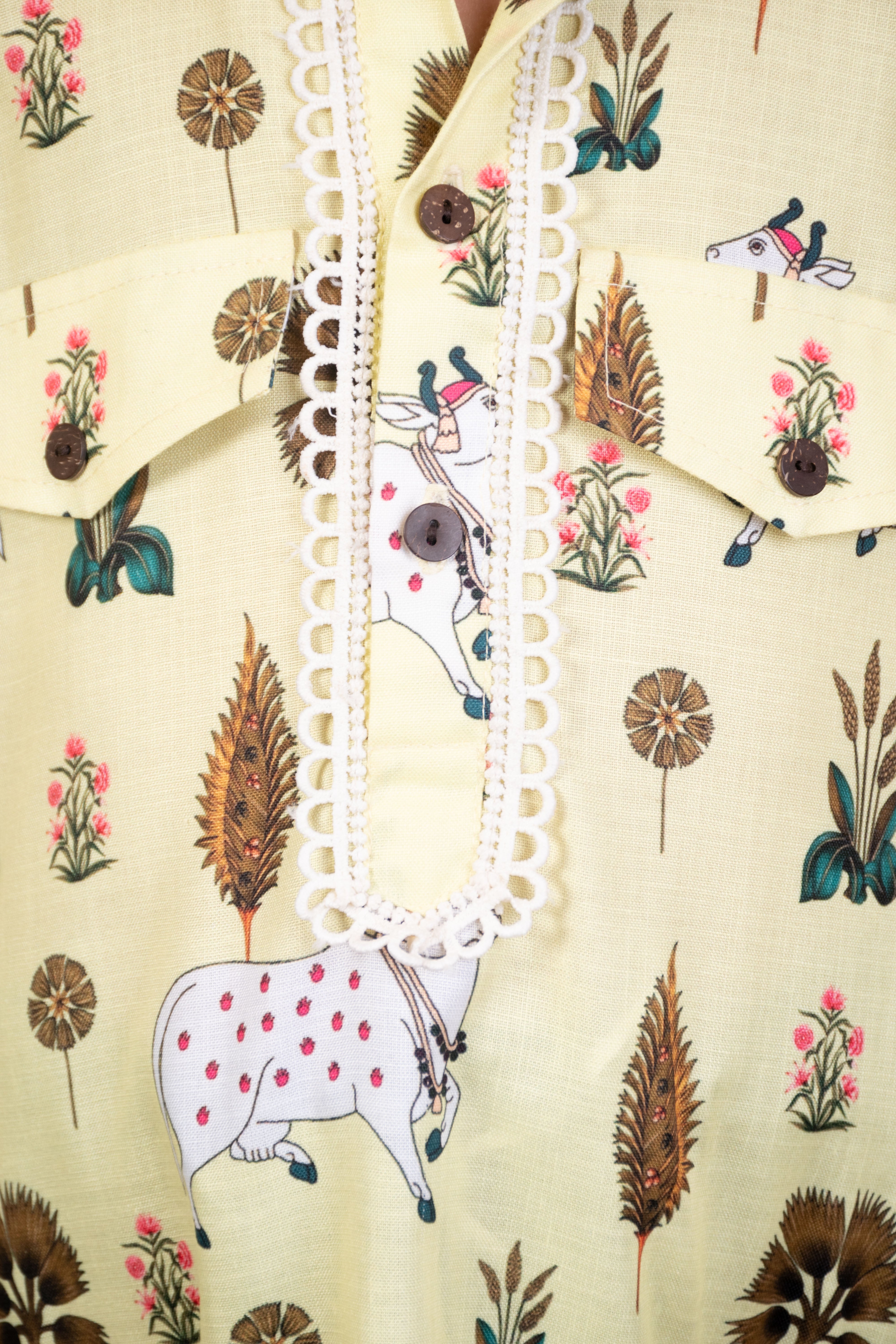 Yellow Nandi Printed Kurta with Pant