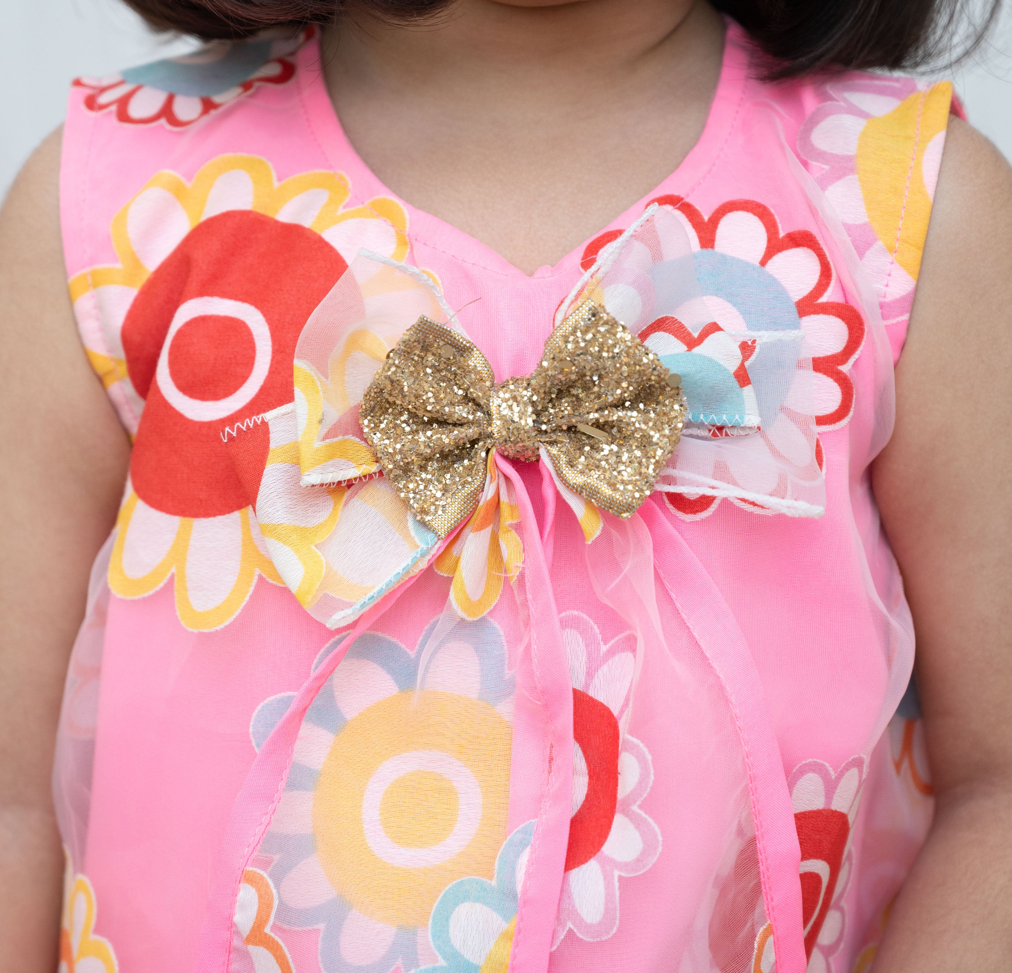 Pink Flower Printed Organza Dress