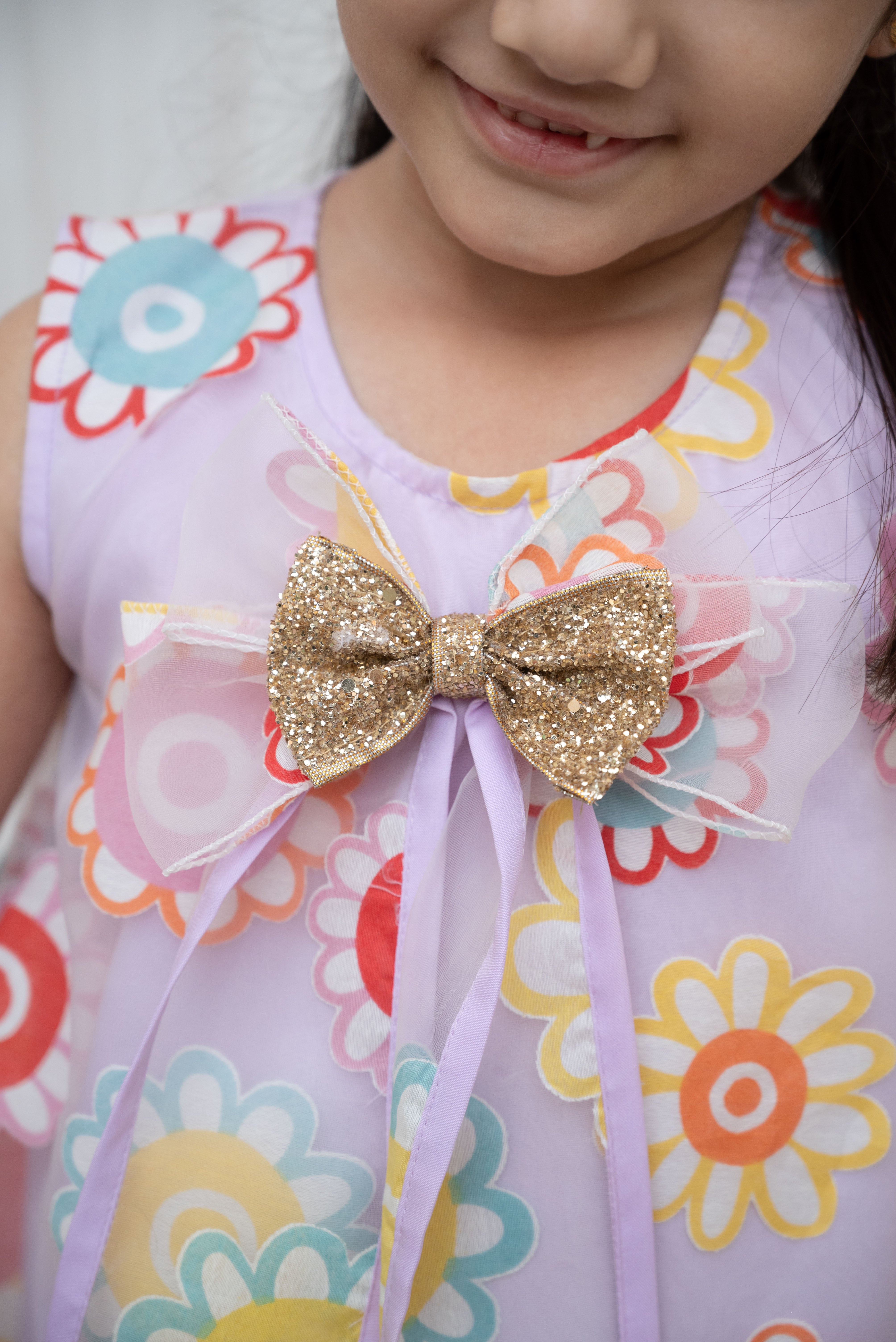 Lilac Flower Printed Organza Dress