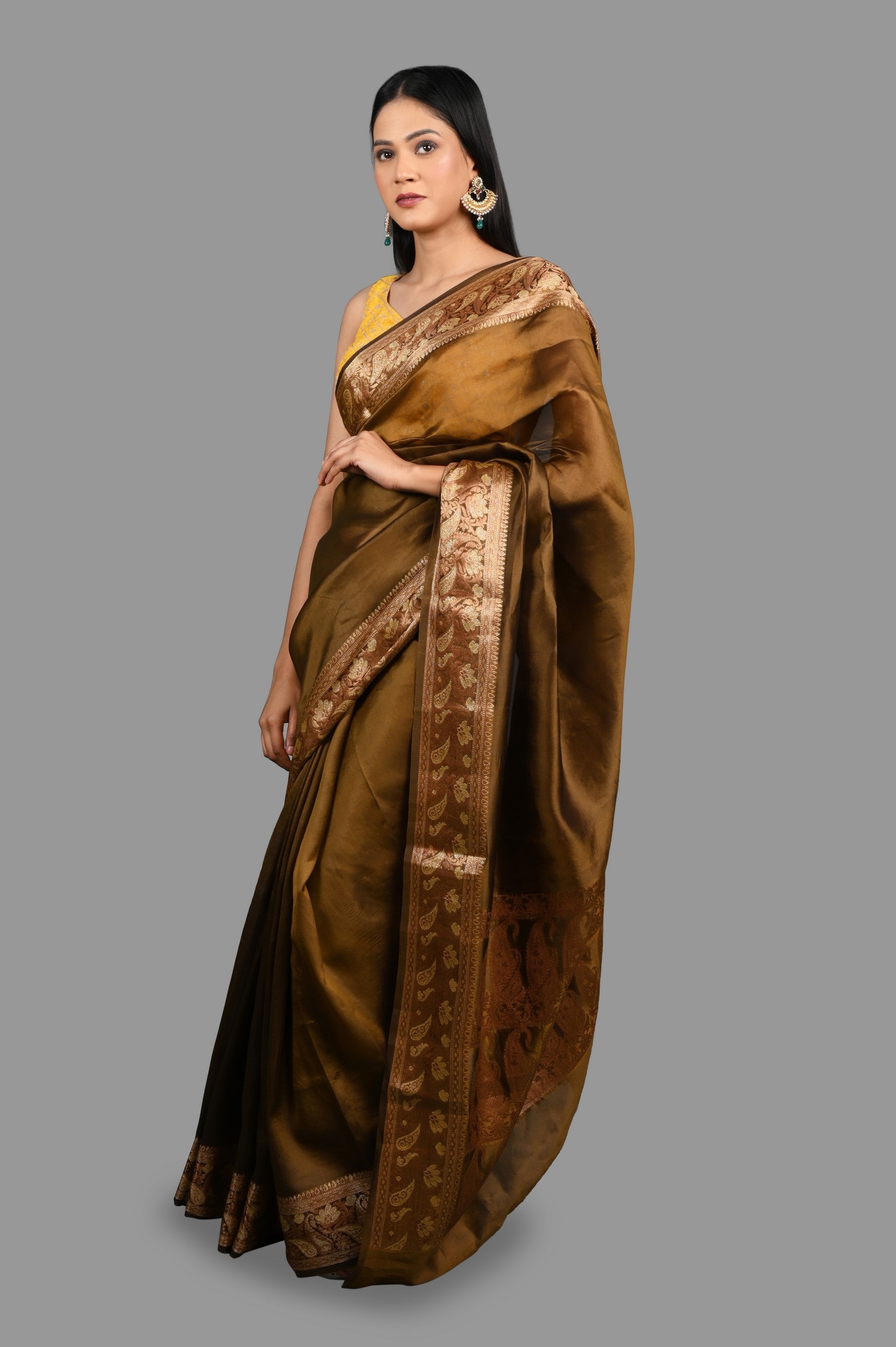 Golden yellow Toned Pure Silk Banarasi Saree