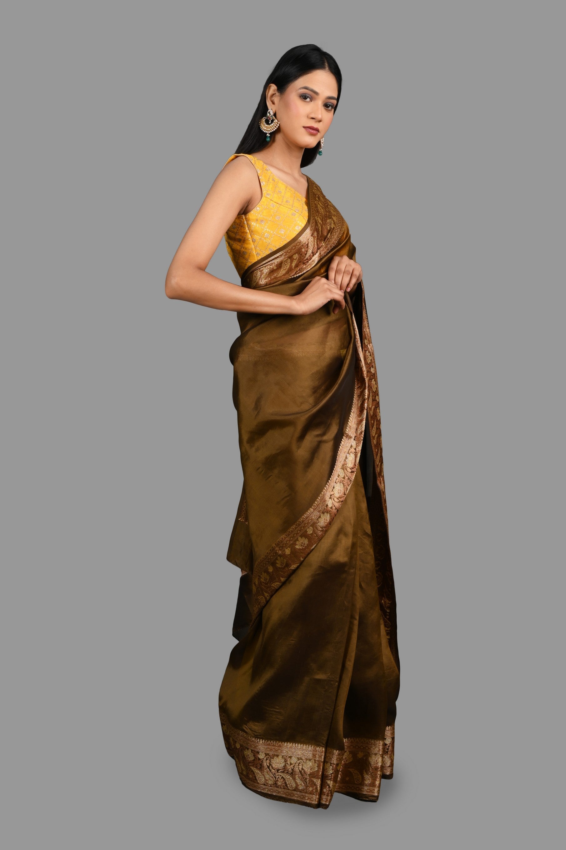 Golden yellow Toned Pure Silk Banarasi Saree