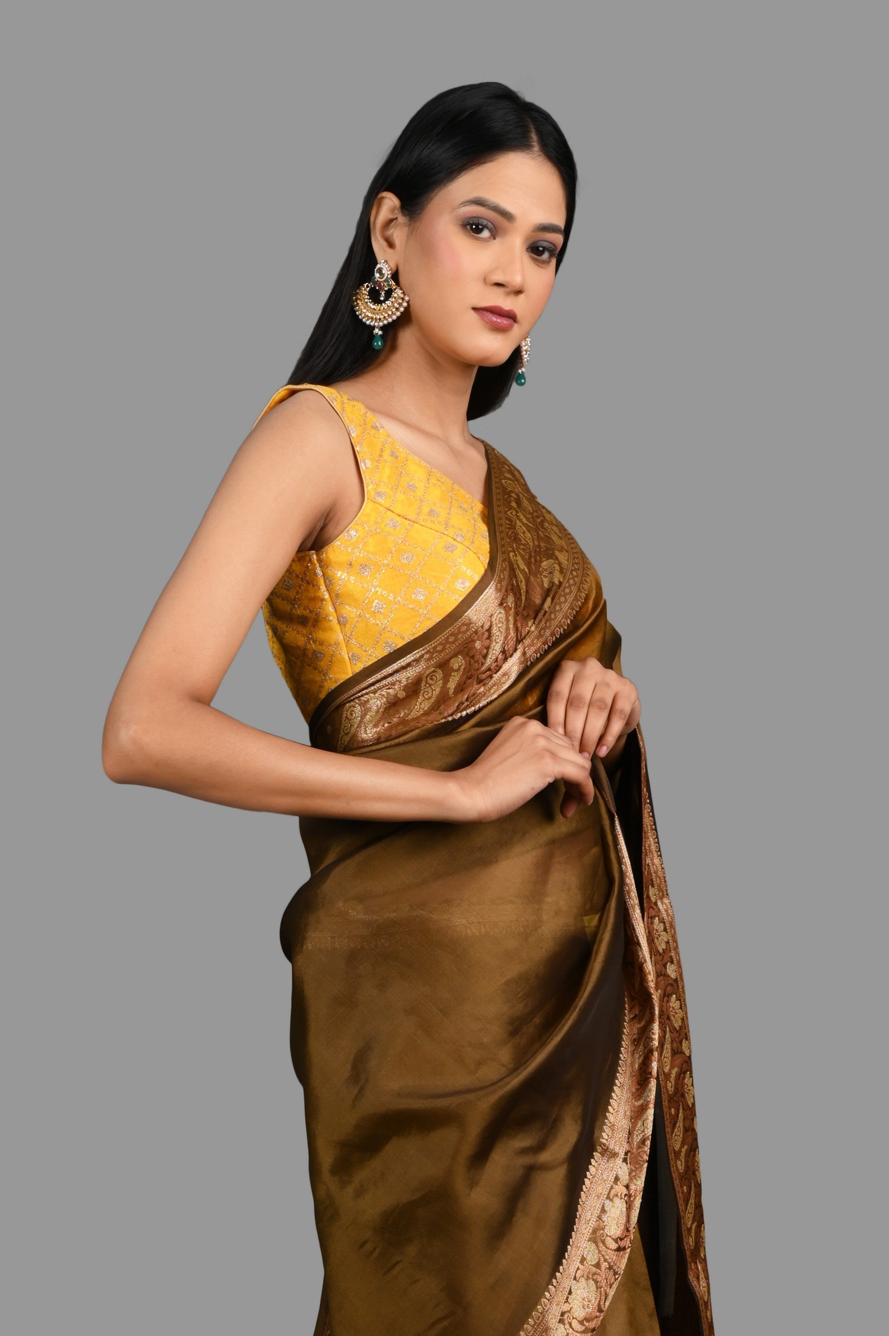 Golden yellow Toned Pure Silk Banarasi Saree