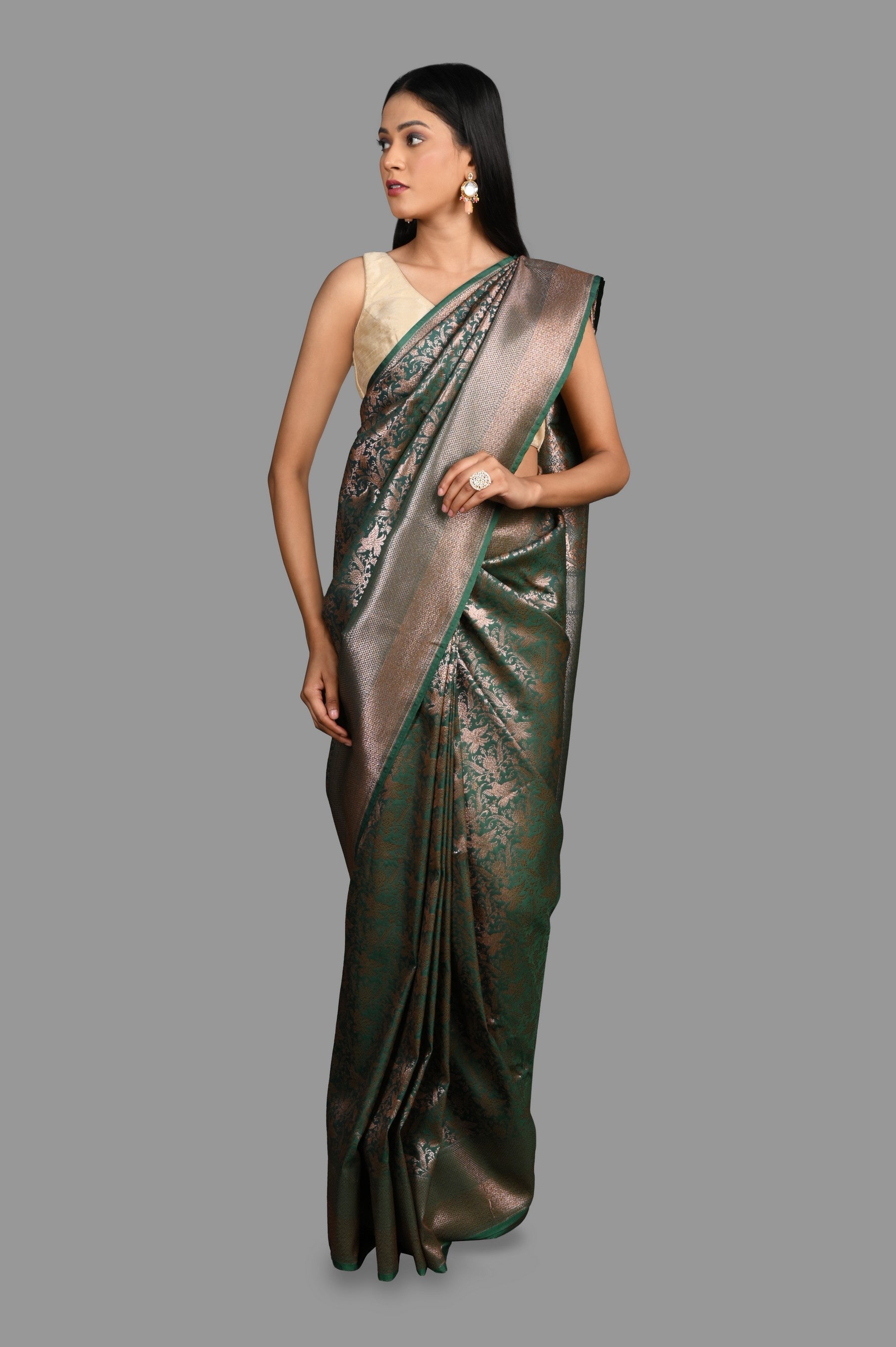 Bottle Green Pure Silk Banarasi Handloom Saree