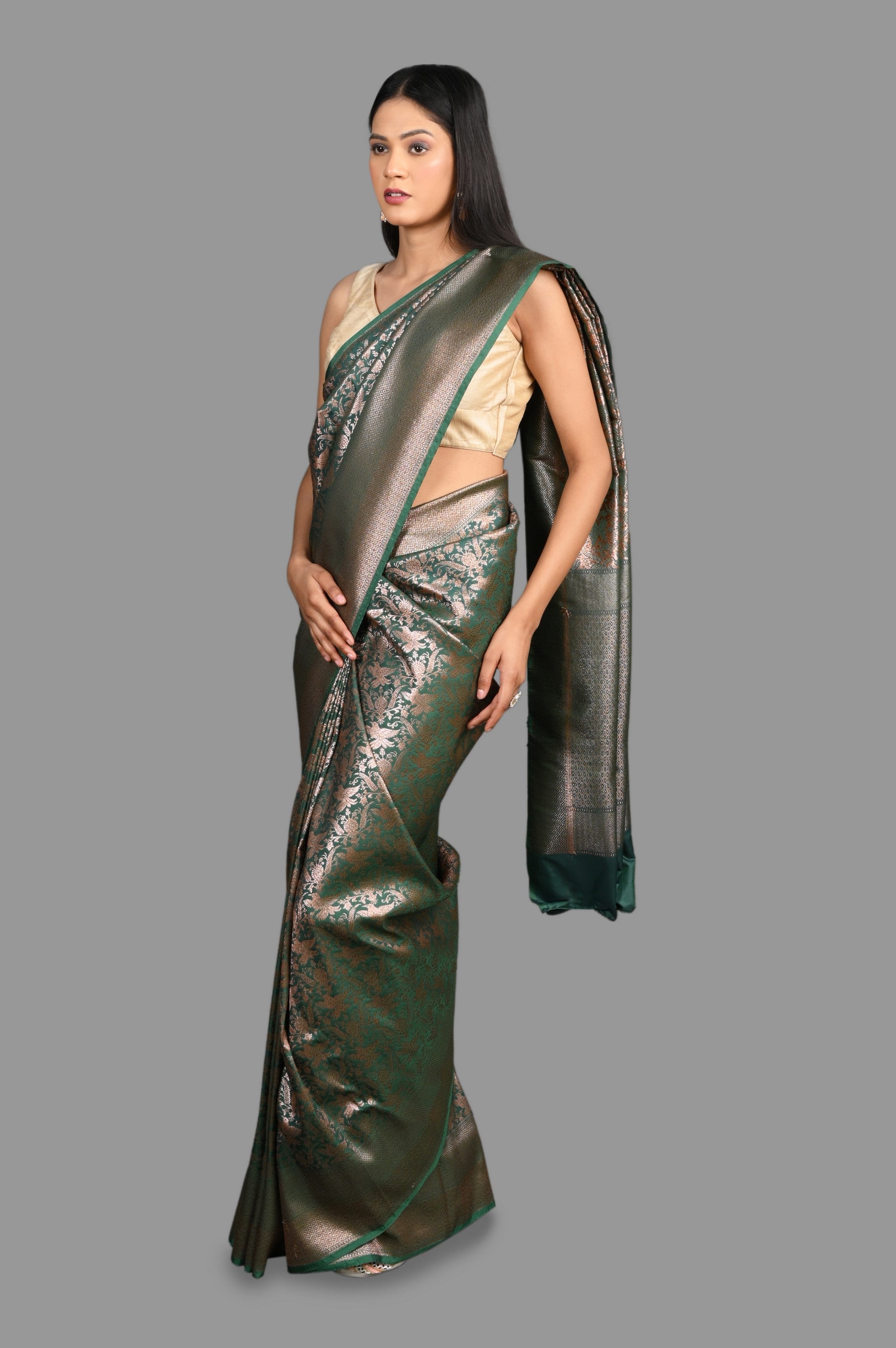 Bottle Green Pure Silk Banarasi Handloom Saree