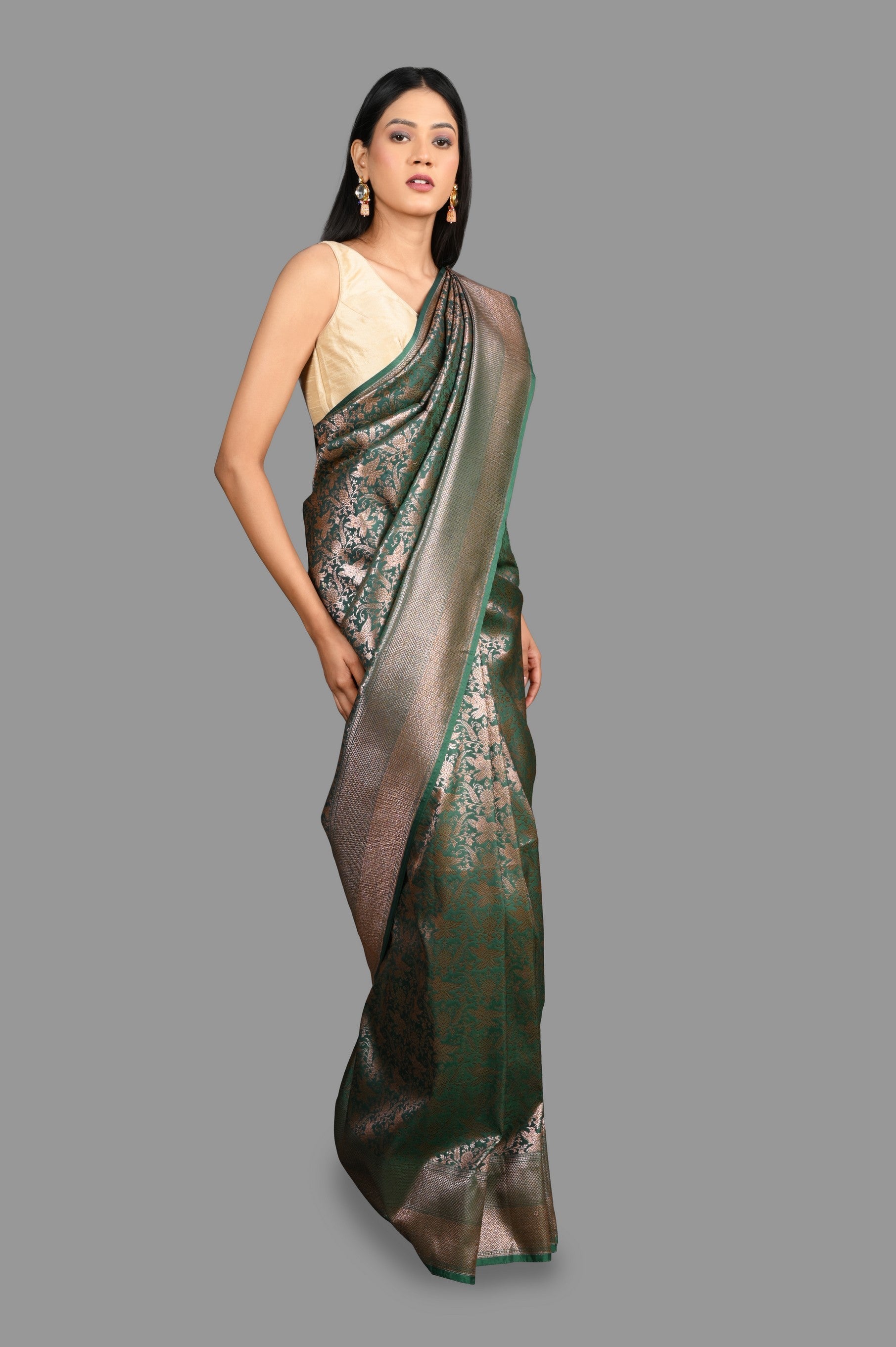Bottle Green Pure Silk Banarasi Handloom Saree