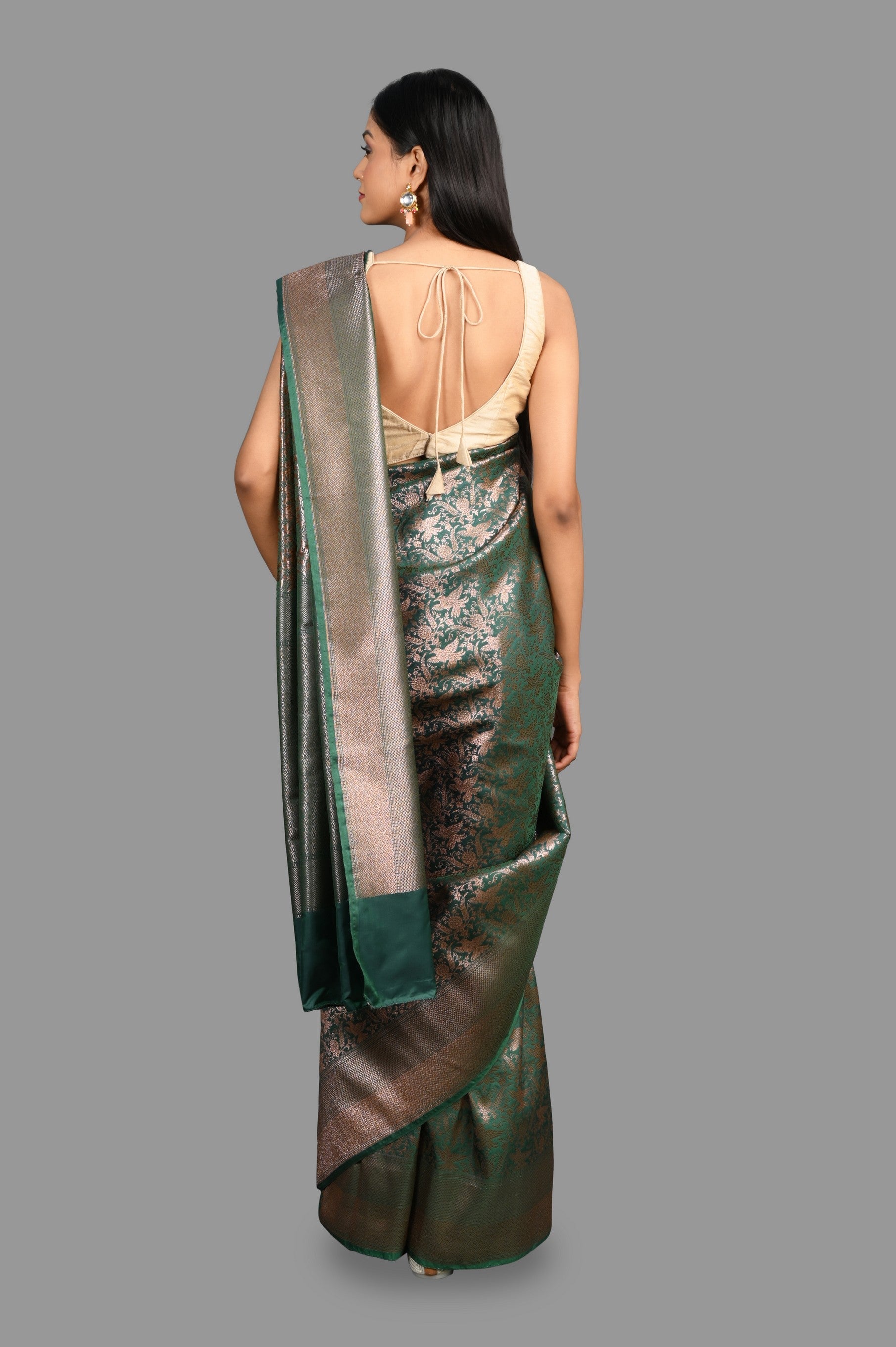 Bottle Green Pure Silk Banarasi Handloom Saree