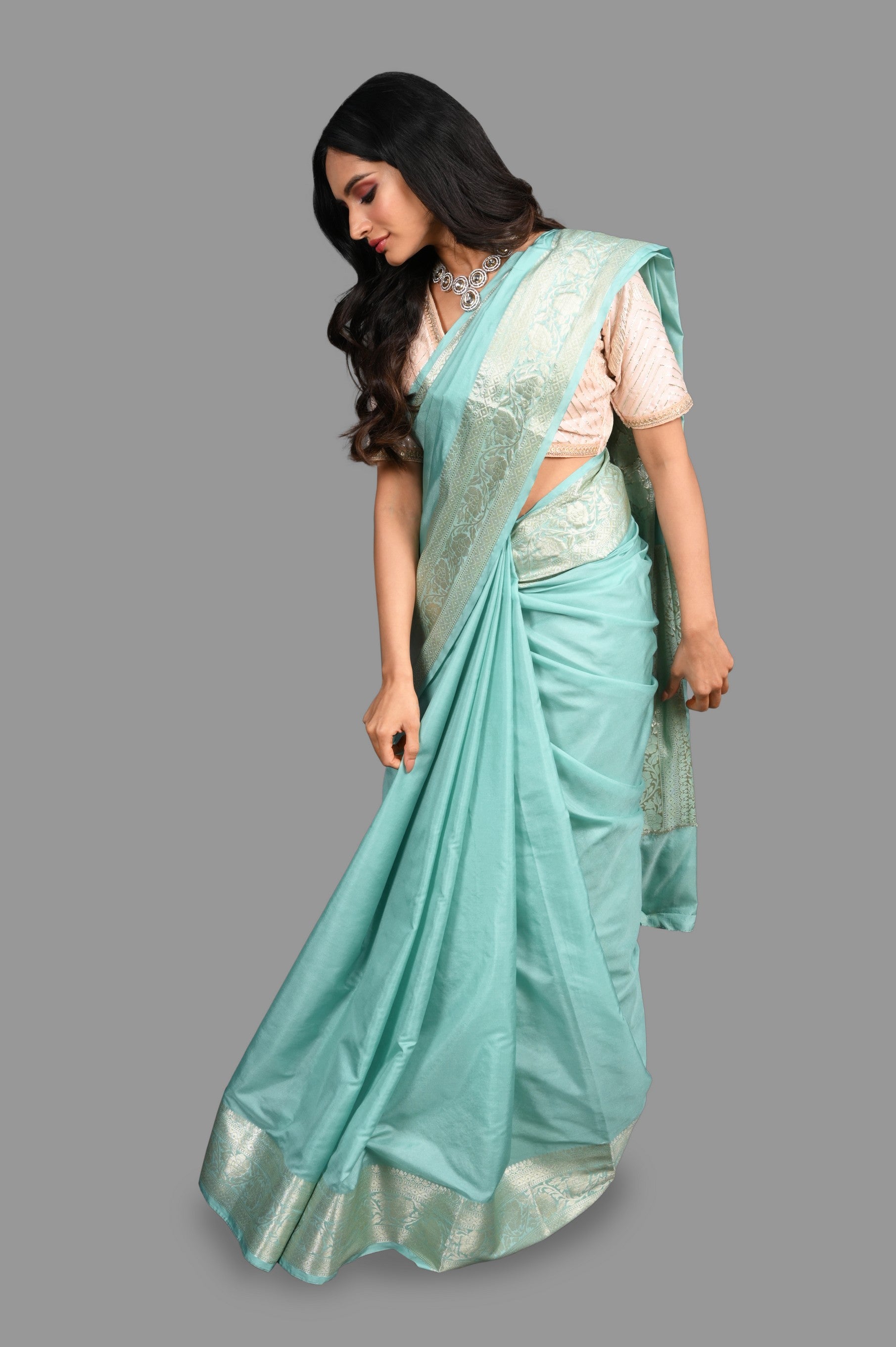 Sea Green Pure Silk Banarasi Handloom Saree