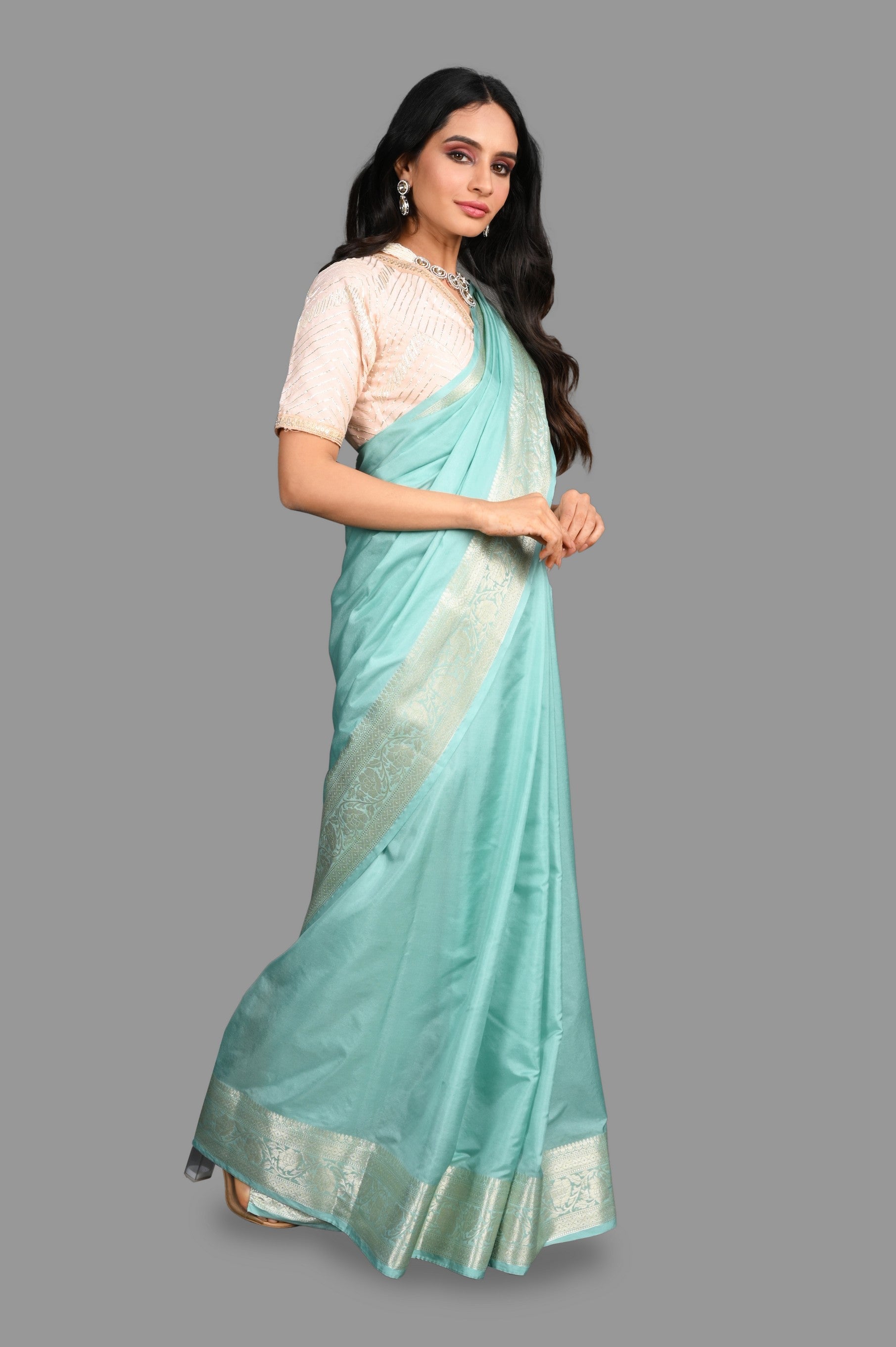 Sea Green Pure Silk Banarasi Handloom Saree