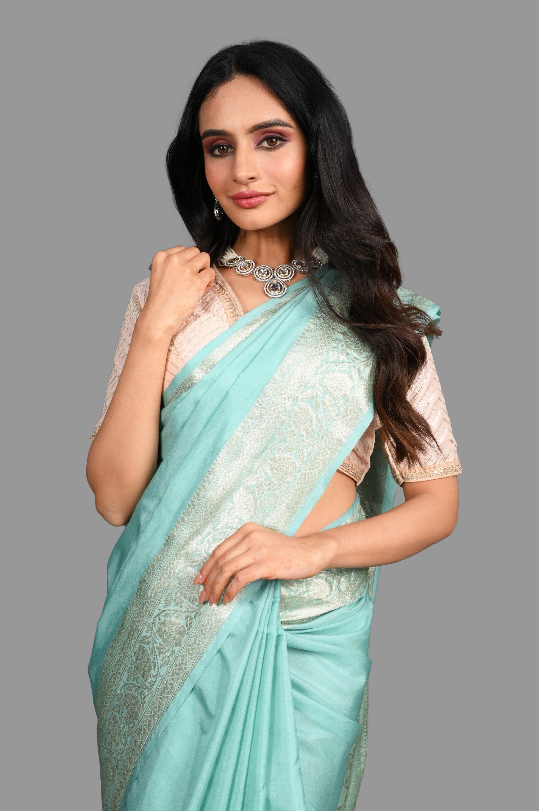 Sea Green Pure Silk Banarasi Handloom Saree
