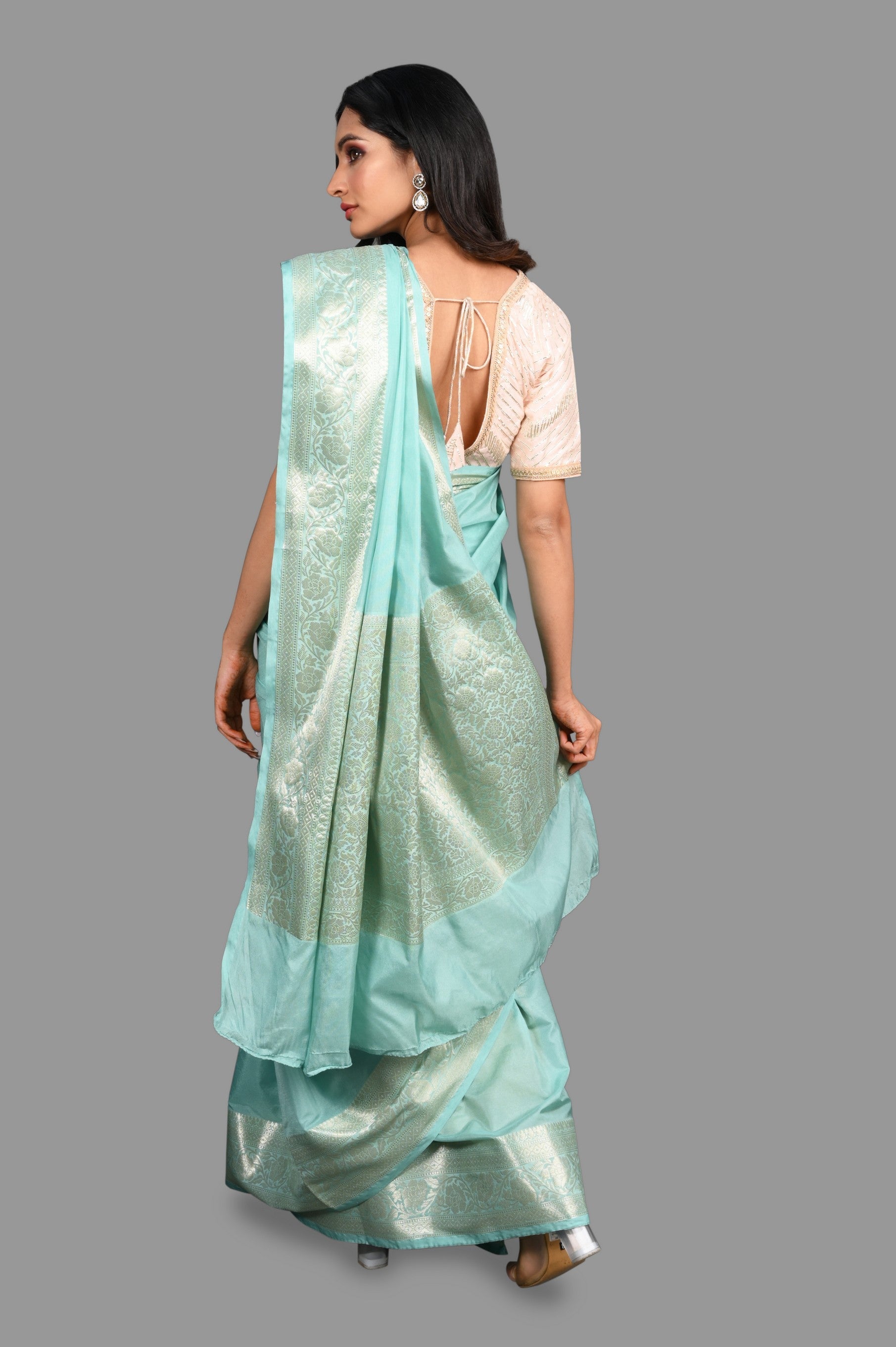 Sea Green Pure Silk Banarasi Handloom Saree